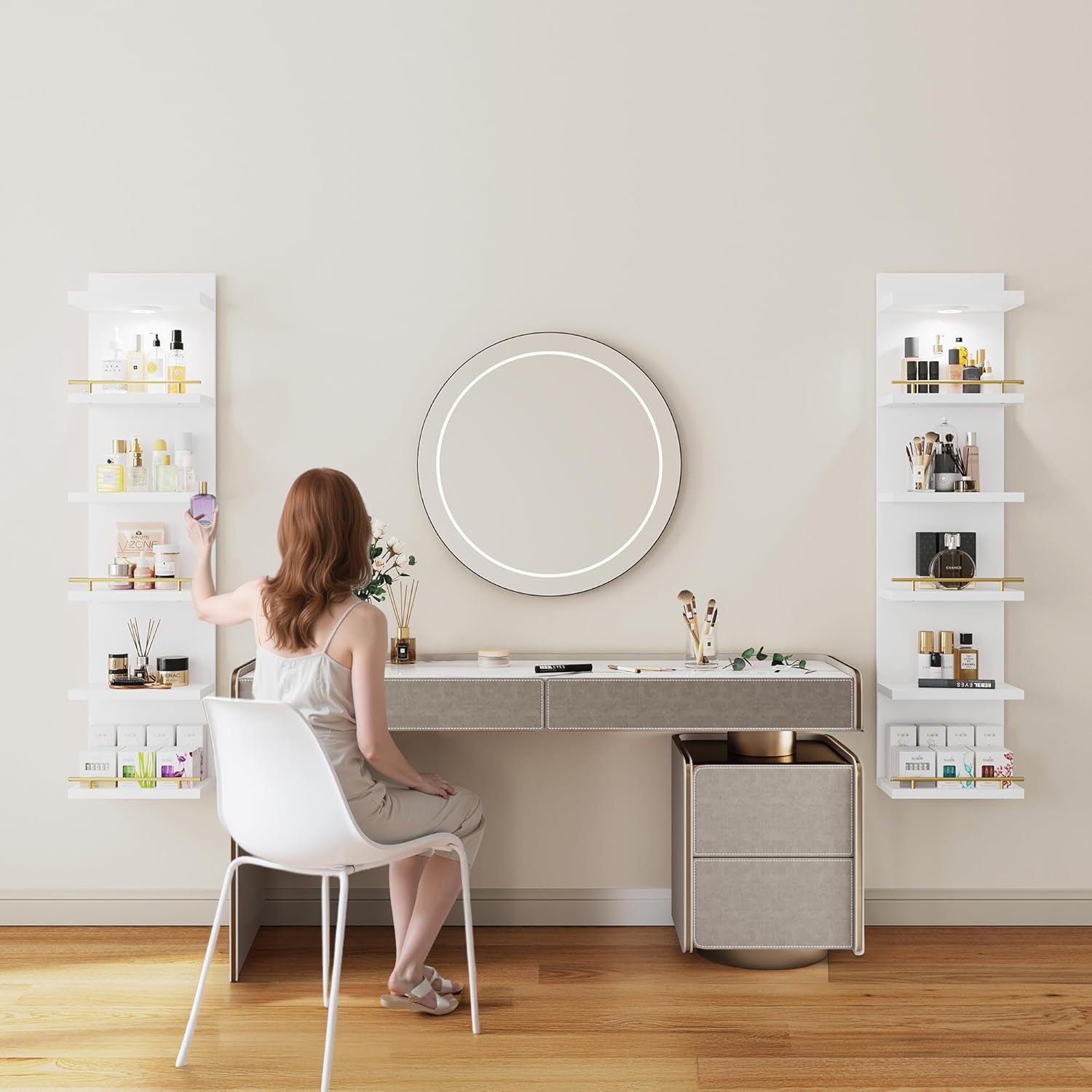 REIBII 6 Tier Wall Shelf with LED Light