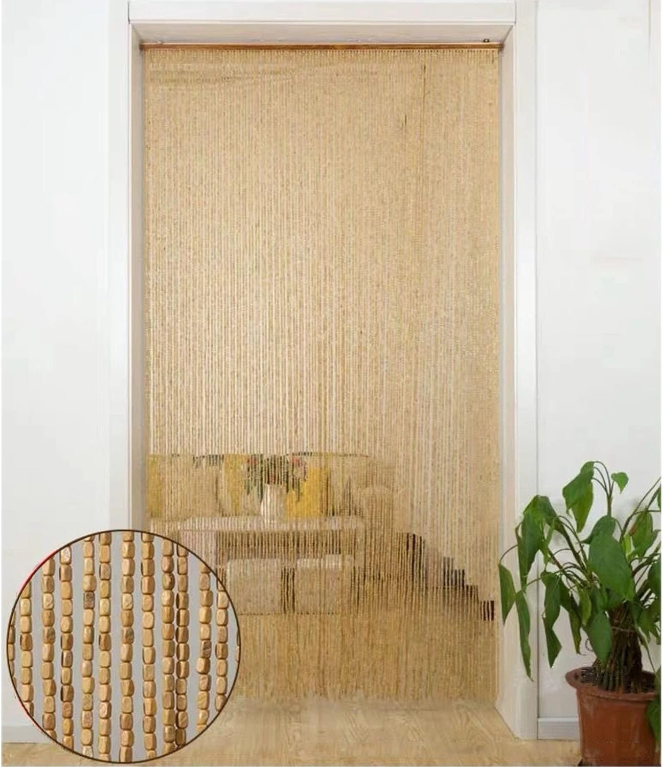 Bamboo Beaded Curtain for Doorway with Accessories