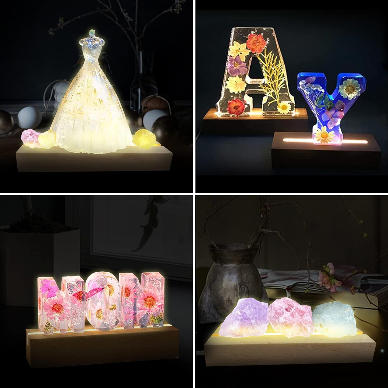 2 Pcs 1181 Inch Wooden LED Light Display Pedestal with USB Switch