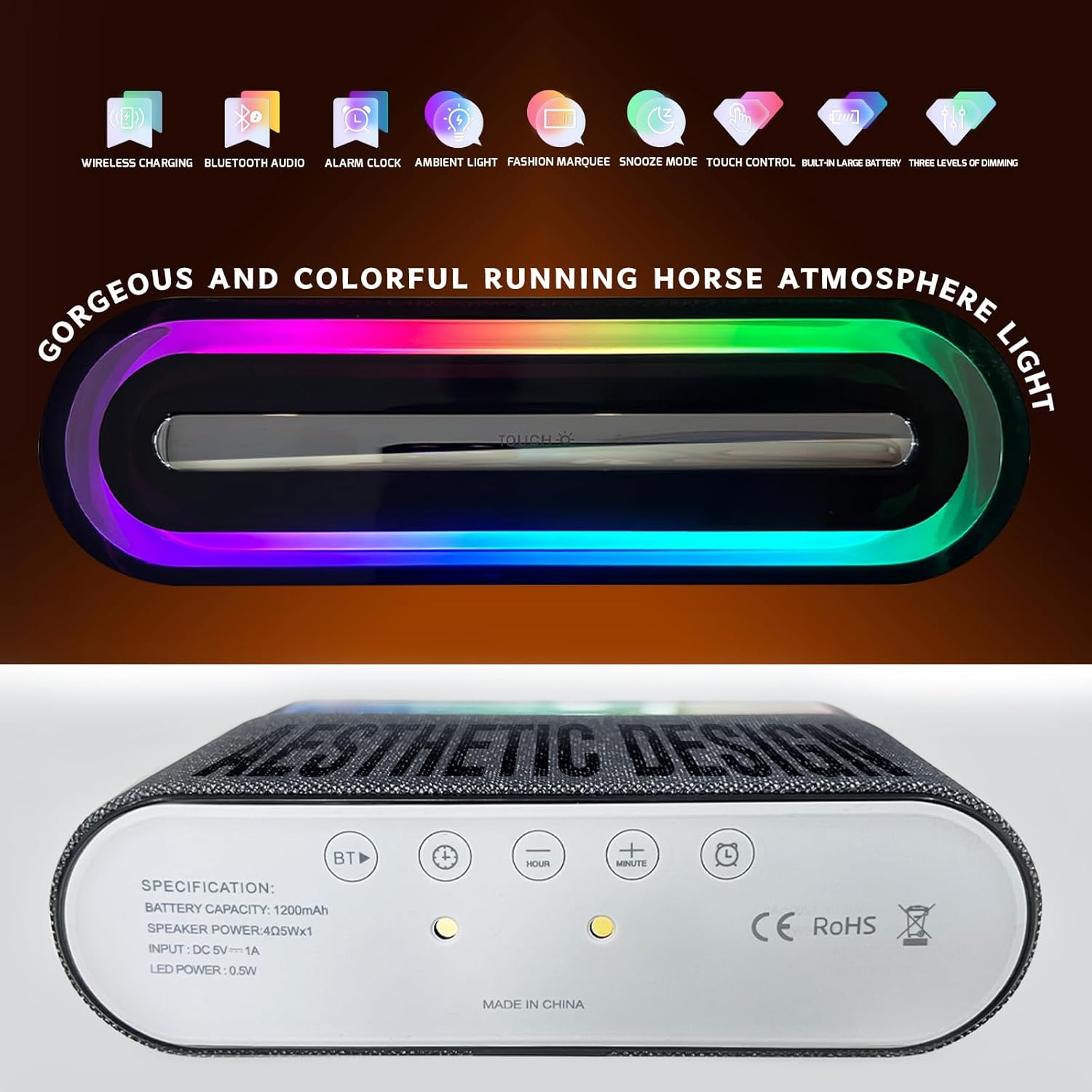 Bluetooth Alarm Clock with Wireless Charging and Night Light