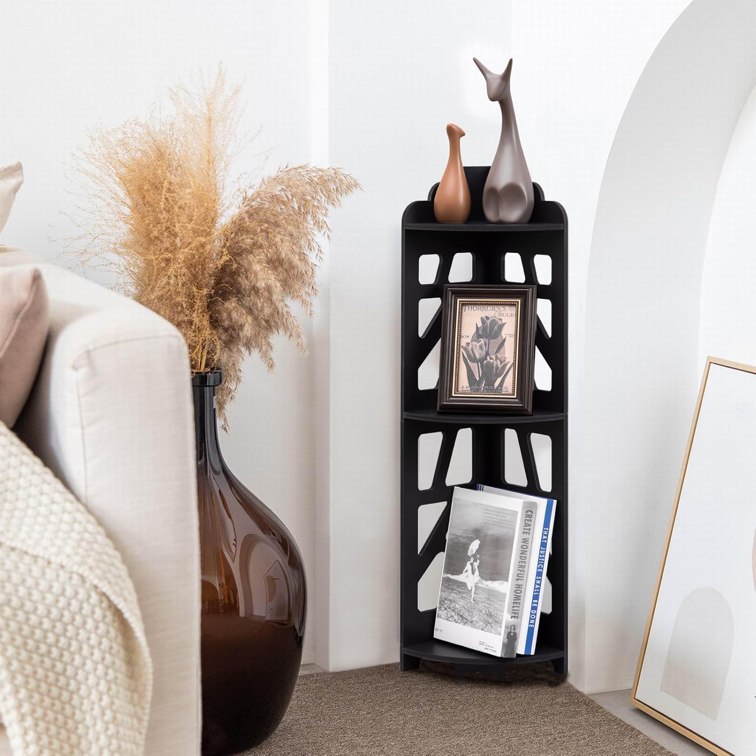 Corner Shelves Waterproof Black 3 Tier Storage Stand