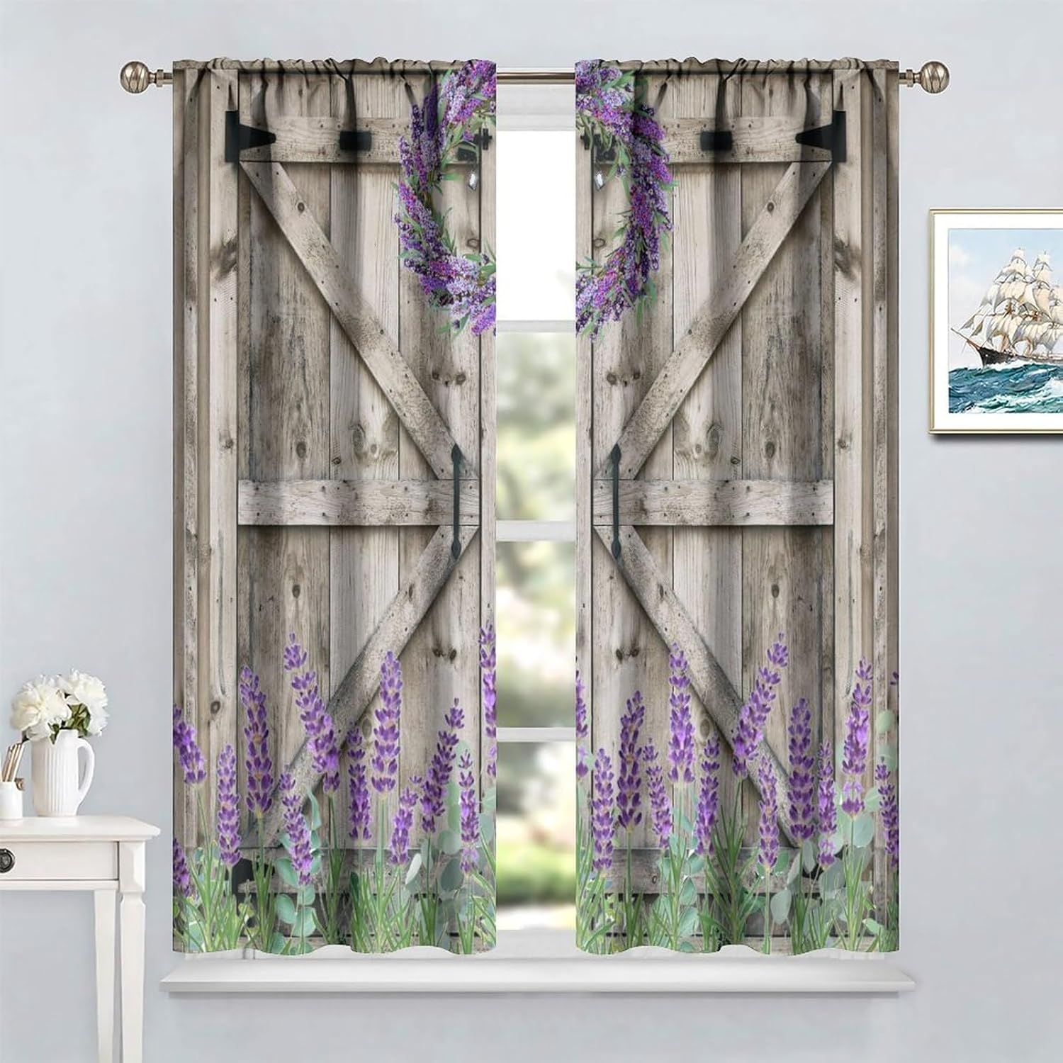 Barn Door Lavender Curtains 42x45in Set of 2