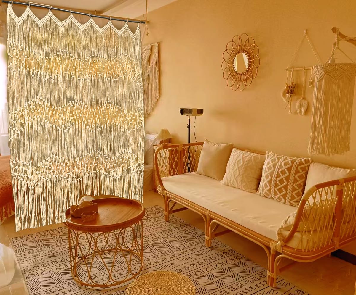 kiido Macrame Curtain with Stars River Design 50W x 71H