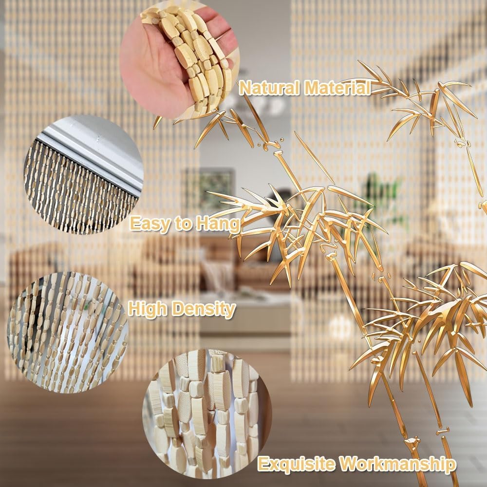 Bamboo Beaded Curtain for Doorway Divider - Brown