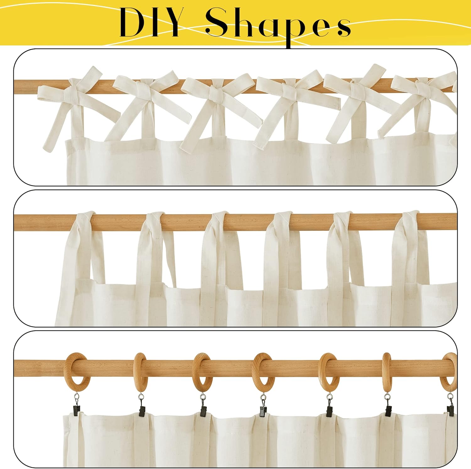 NICETOWN Off White Linen Curtain Panels 84 Inch Tie Top