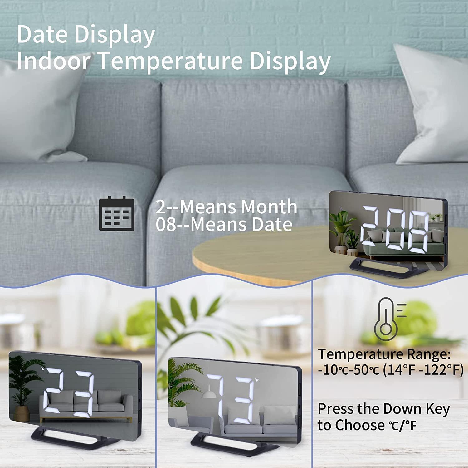 DCHOOD Digital Mirror Alarm Clock with USB Ports