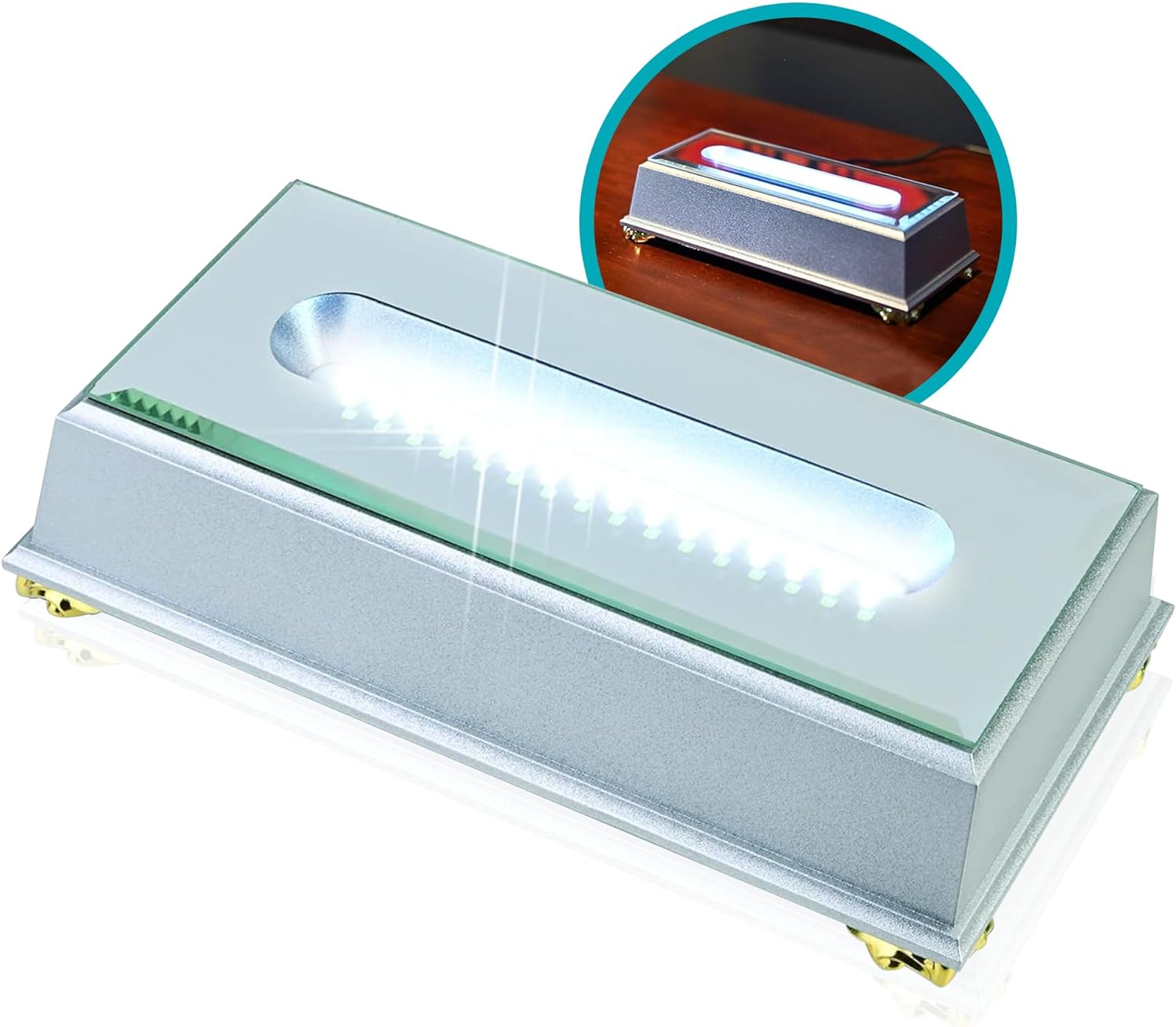 16 LED Light Stand Base - Silver Display Pedestal for Crystal Art