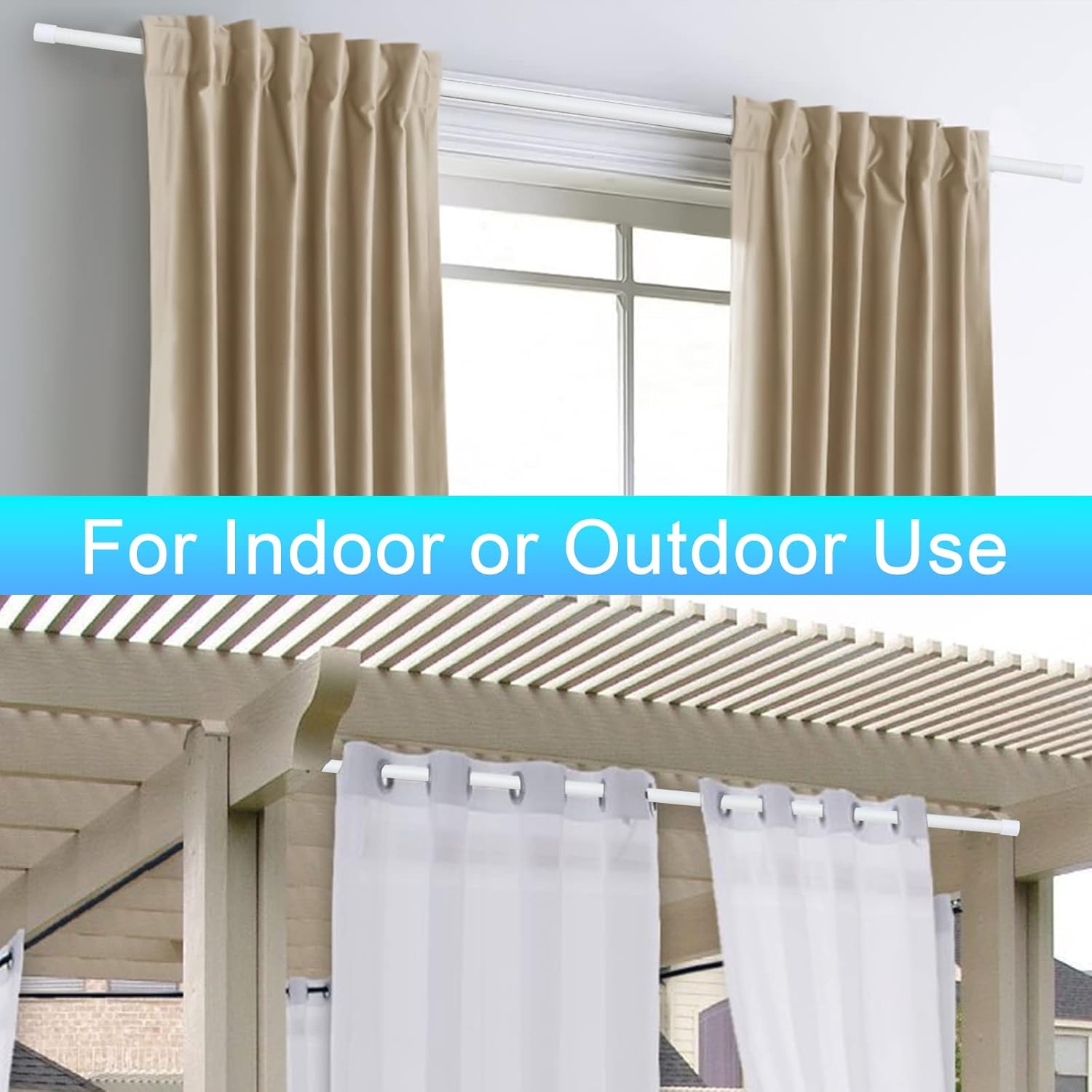 Matte White Curtain Rod 58 Inch Heavy Duty Set