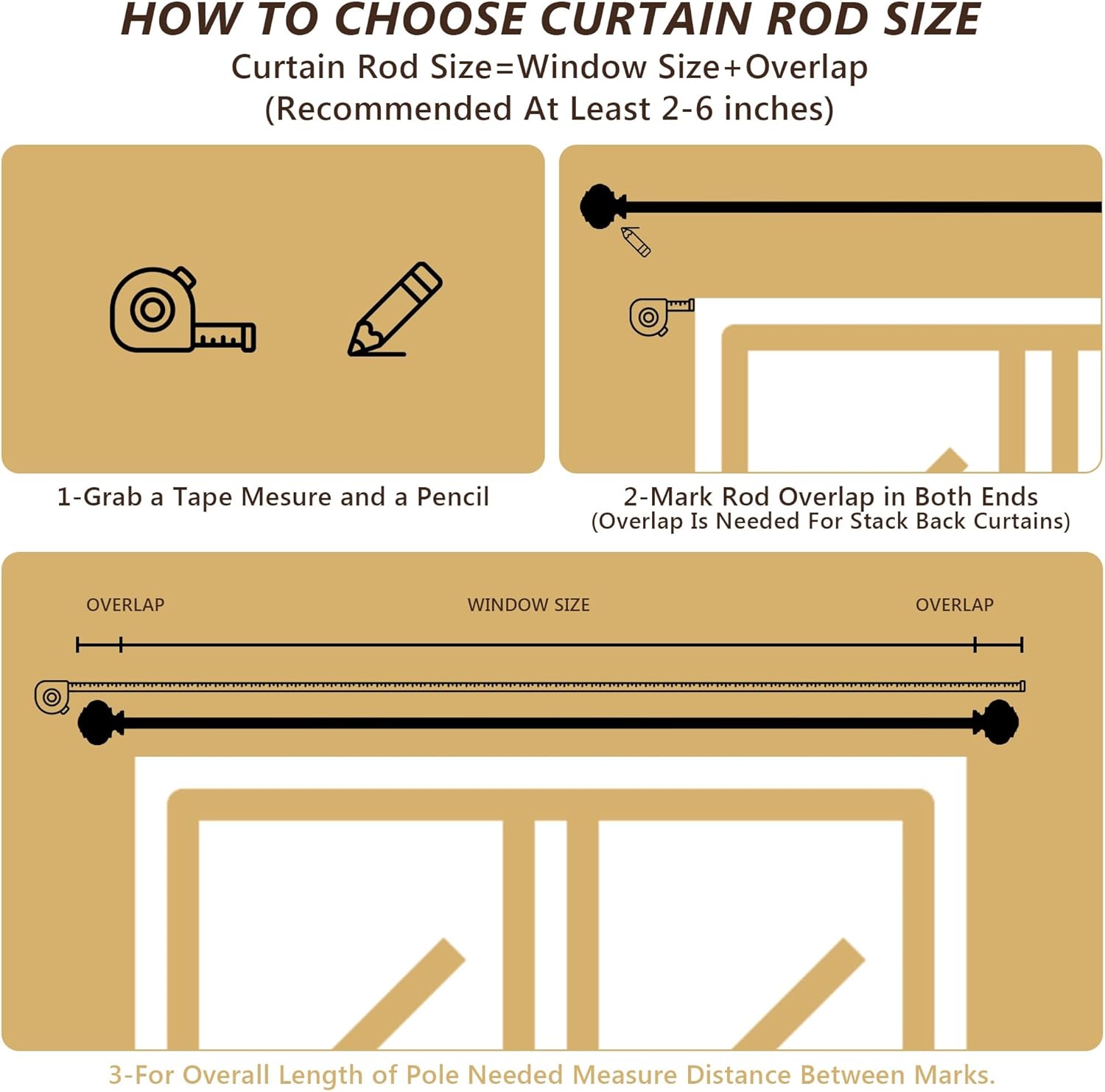 Bronze 1 Inch Adjustable Curtain Rods with Lantern Ends