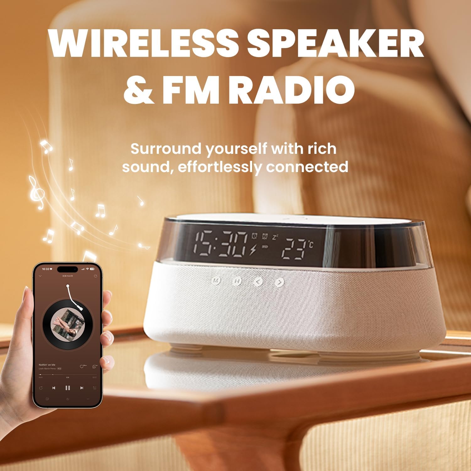 6-in-1 Smart Alarm Clock with Wireless Charging and LED Light