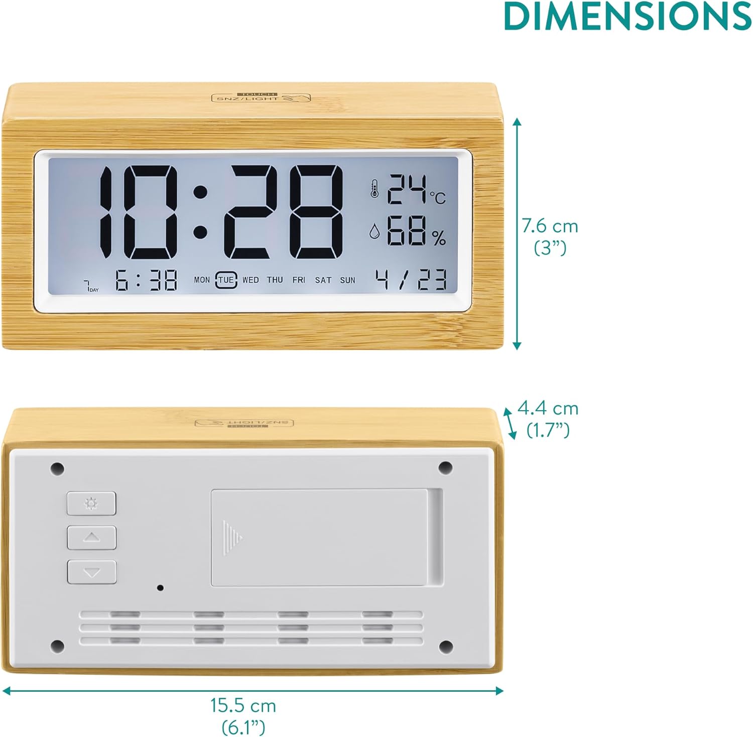 Navaris Digital Alarm Clock with Bamboo Frame and LCD Display 1