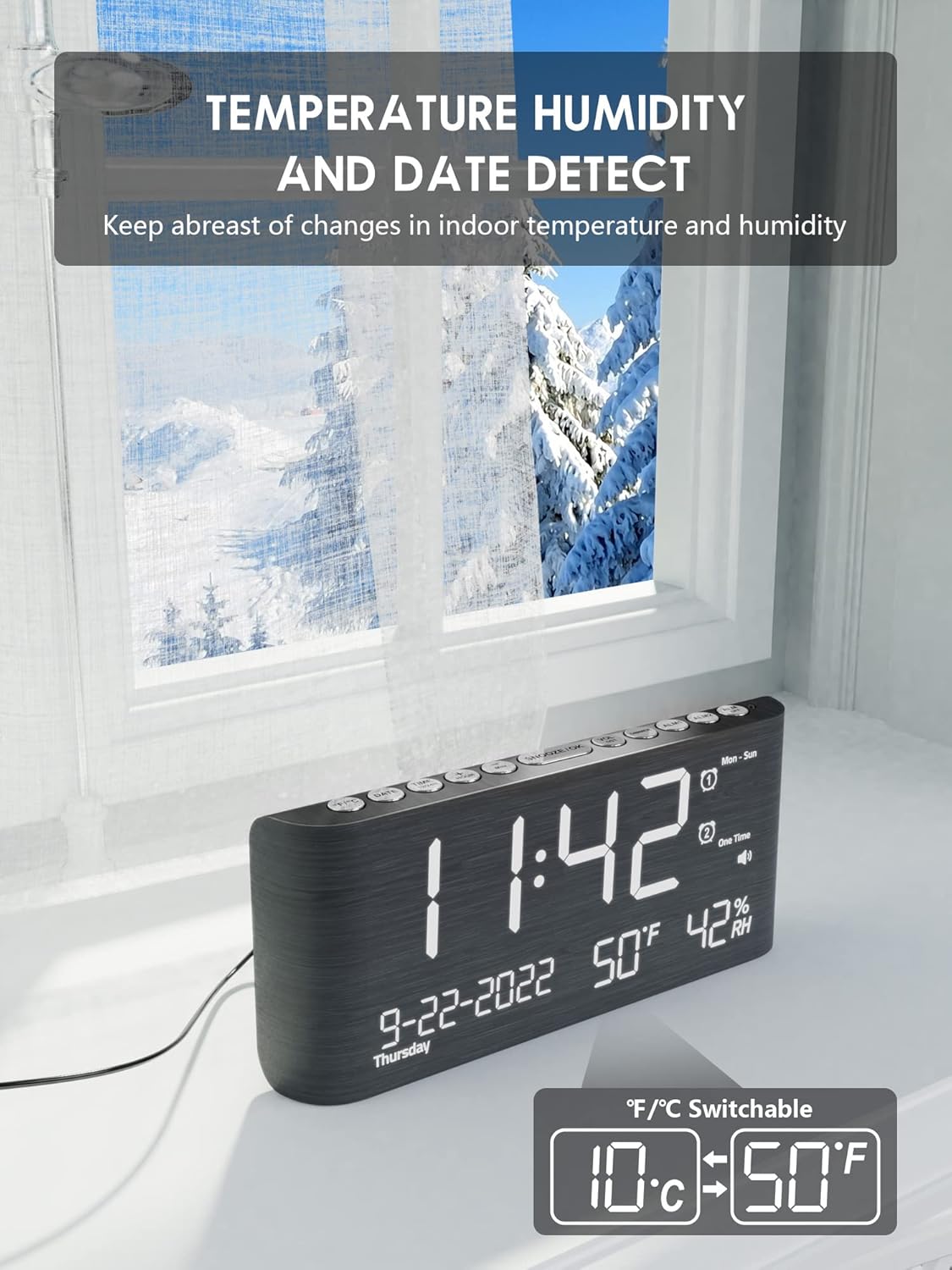 Roxicosly Wooden Digital Alarm Clock with Dual Alarm and Dimmer