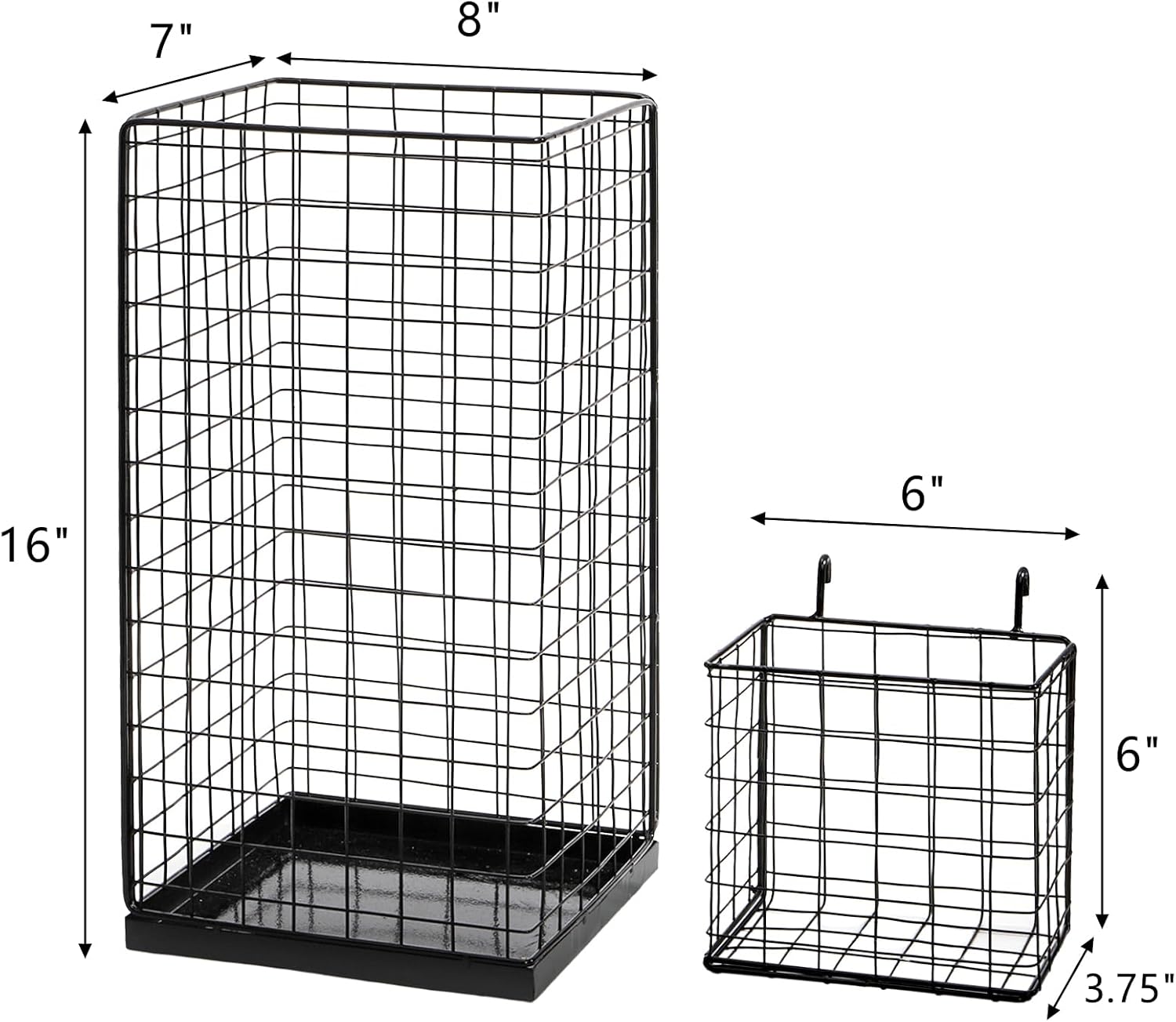 Frcctre Black Metal Umbrella Stand with 2 Hanging Baskets