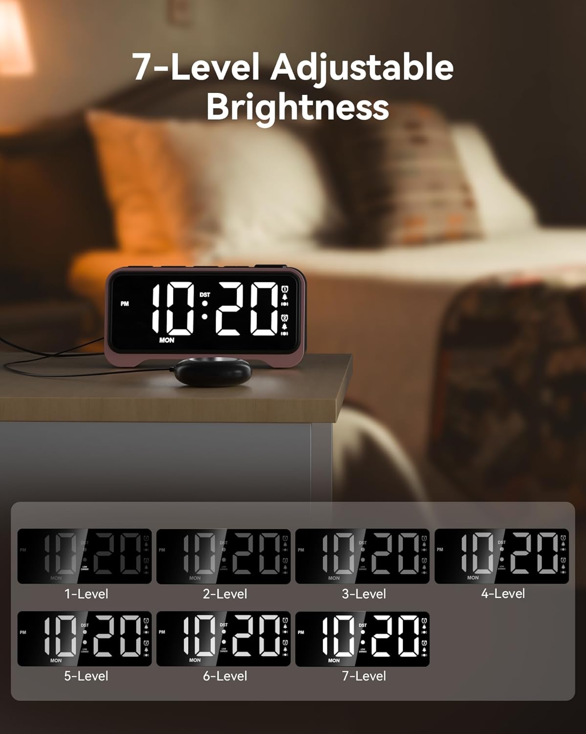 Loud Alarm Clock with Bed Shaker and Night Light