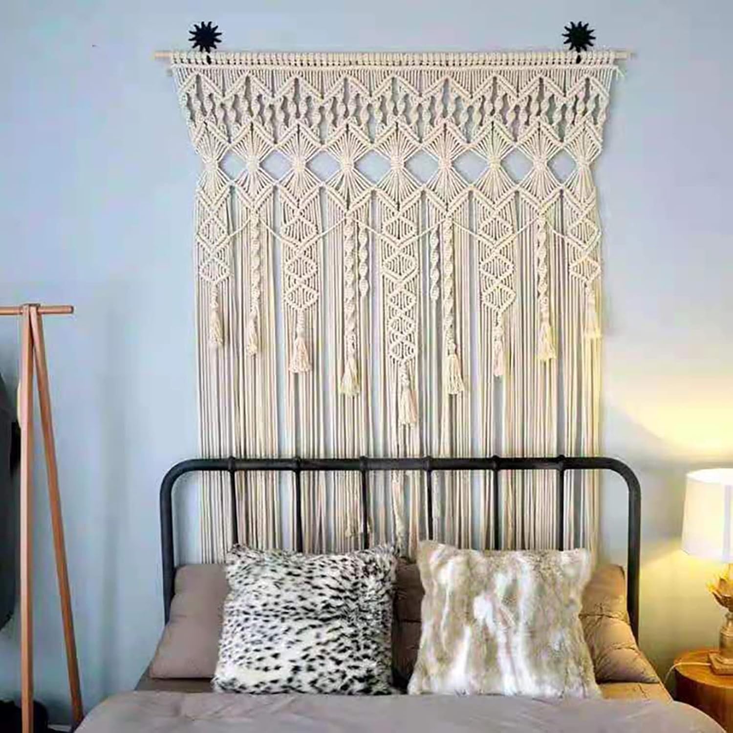 Boho Macrame Curtain for Window Doorway Handmade Beige