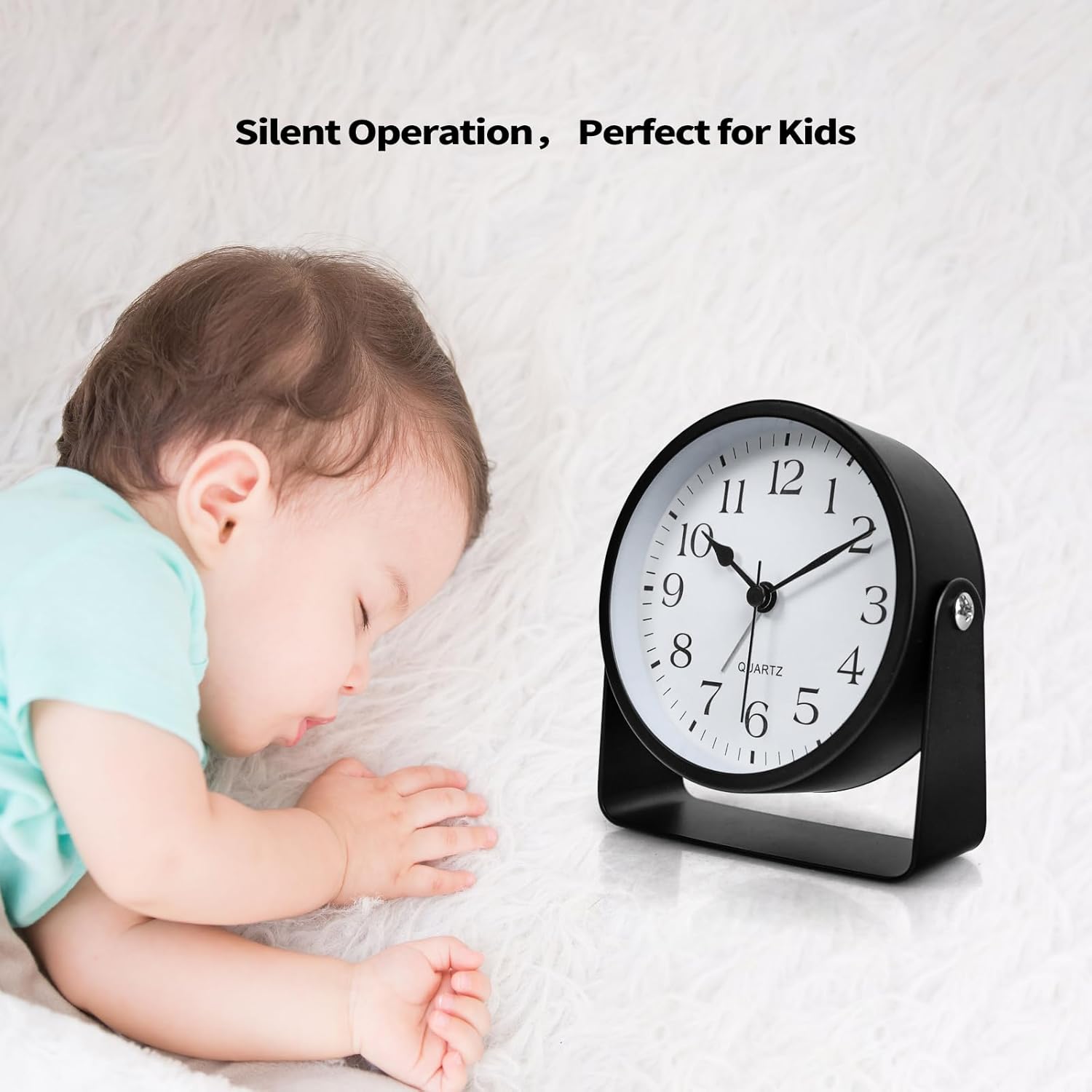 SCOAGE Mini Metal Analog Alarm Clock with Night Light