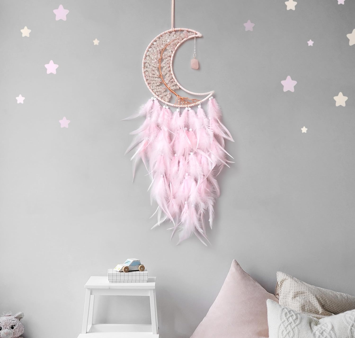 Moon Dreamcatcher with Pink Crystal Tree