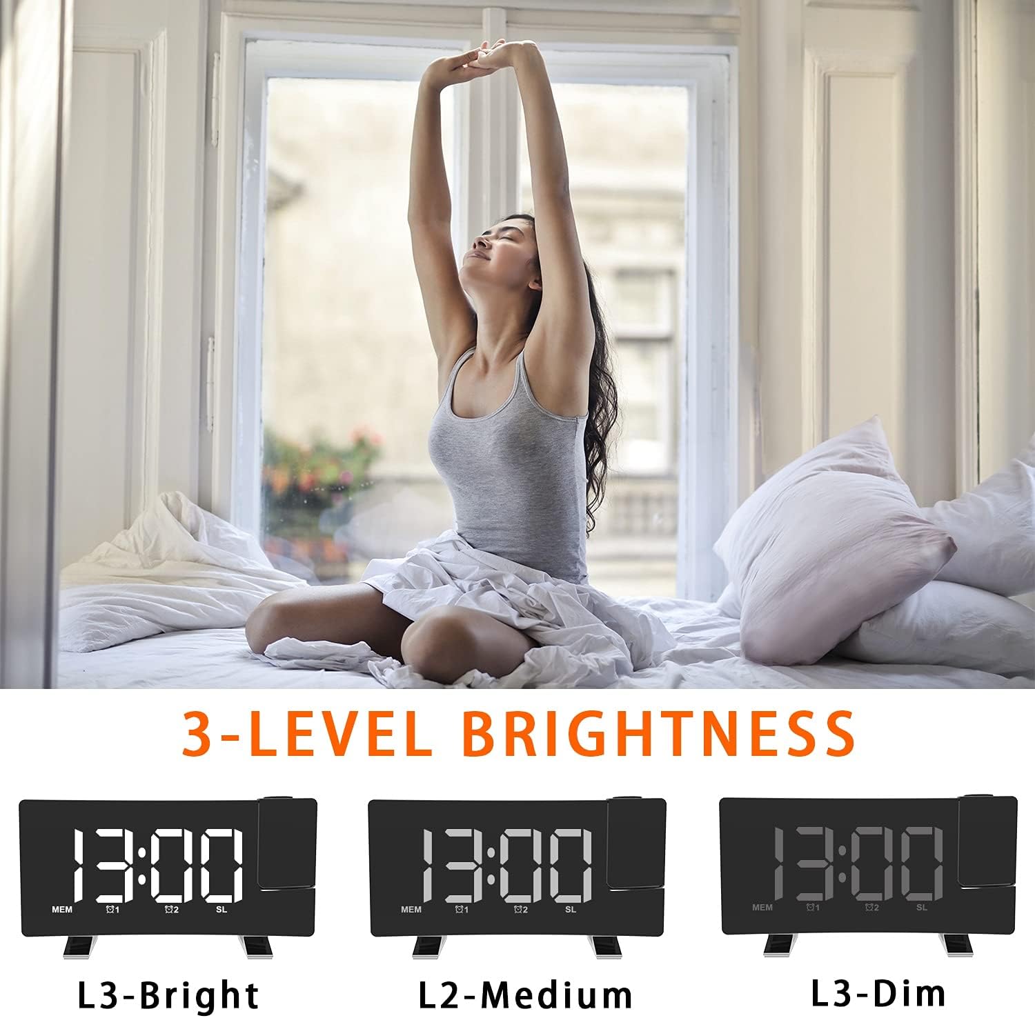 EternaHora Projection Alarm Clock with Radio and USB Charging
