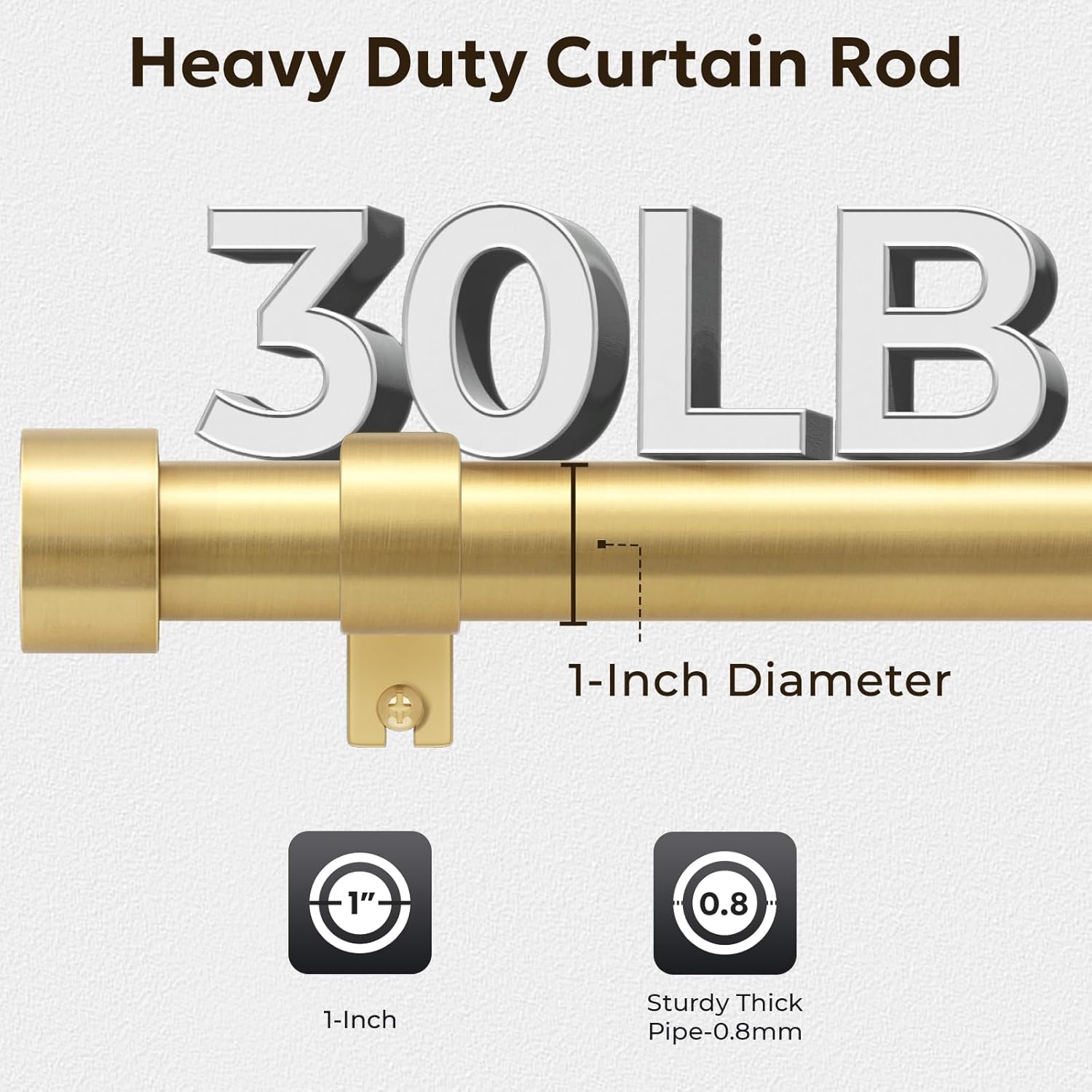 Zeerobee 1 Inch Brushed Gold Curtain Rod 32-120 Inch