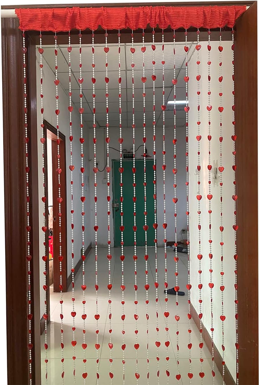 ZiDeTang Red Acrylic Beaded Heart Curtain