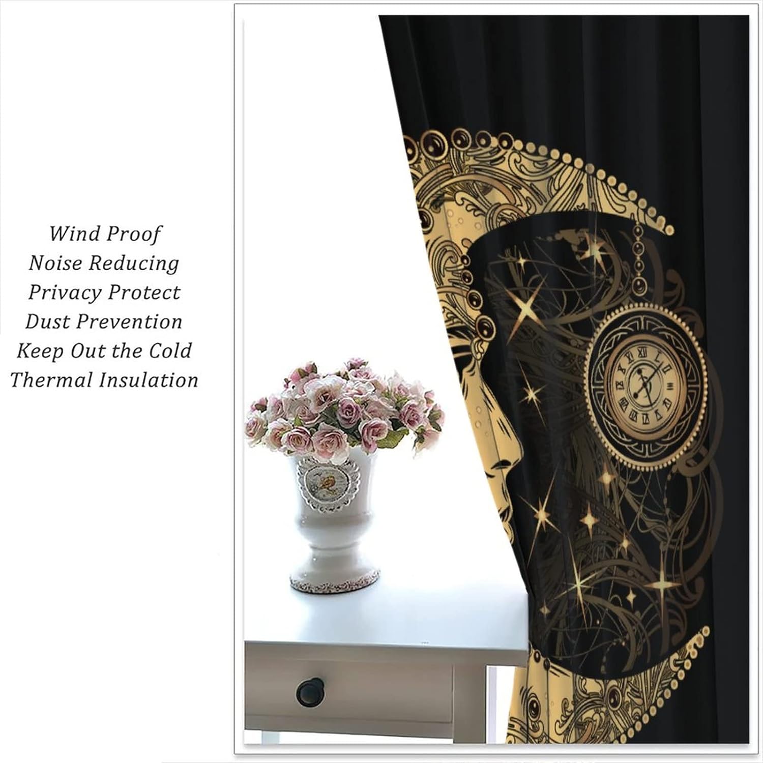 Focusbrite Sun Moon Abstract Curtain Set 2 Panels 42x45 Inches