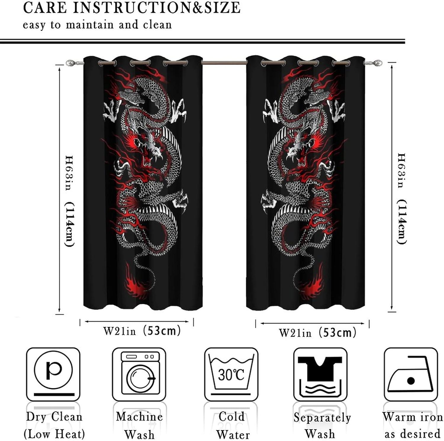 Fantasy Dragon Curtains Black Red Grommet Panels