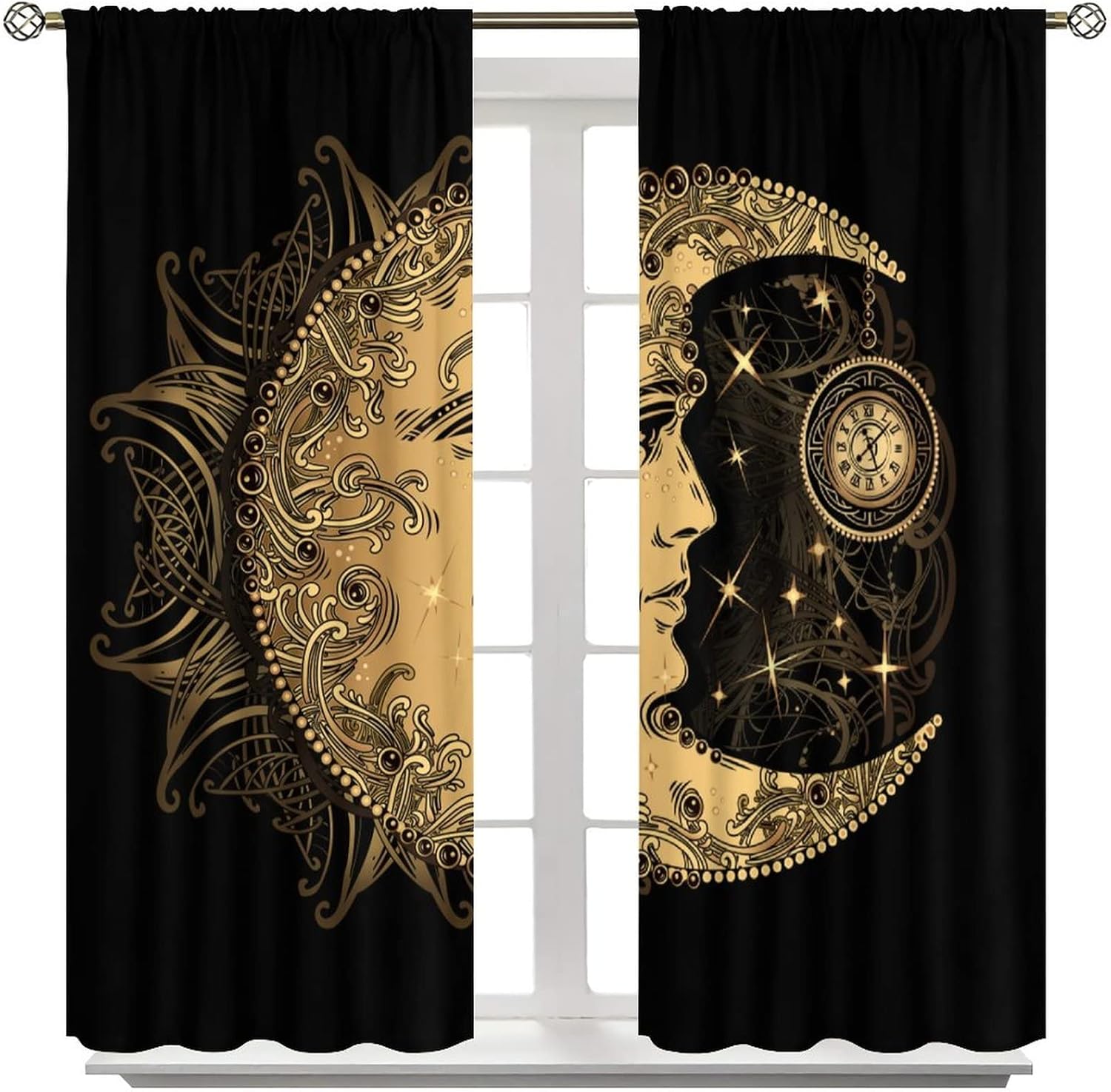 Focusbrite Sun Moon Abstract Curtain Set 2 Panels 42x45 Inches