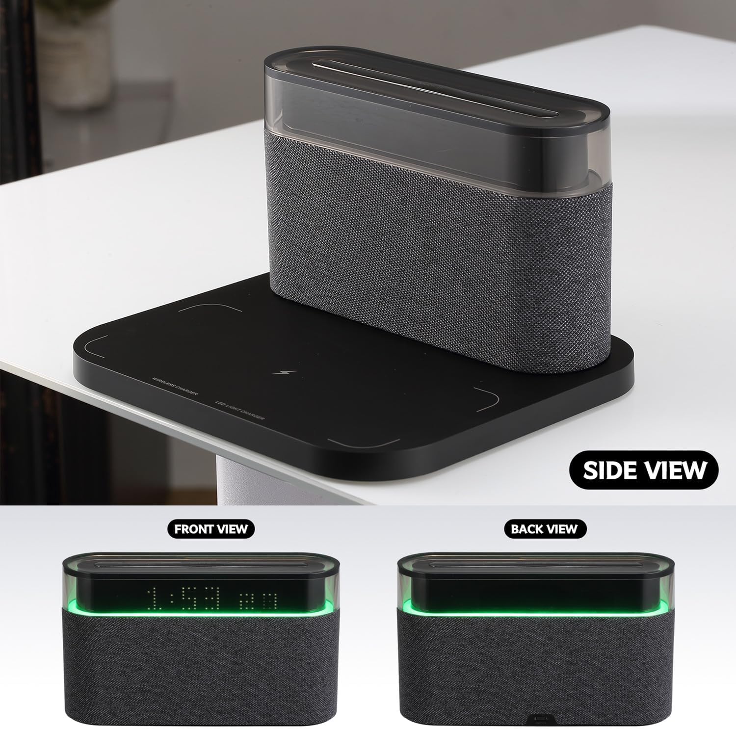 Bluetooth Alarm Clock with Wireless Charging and Night Light