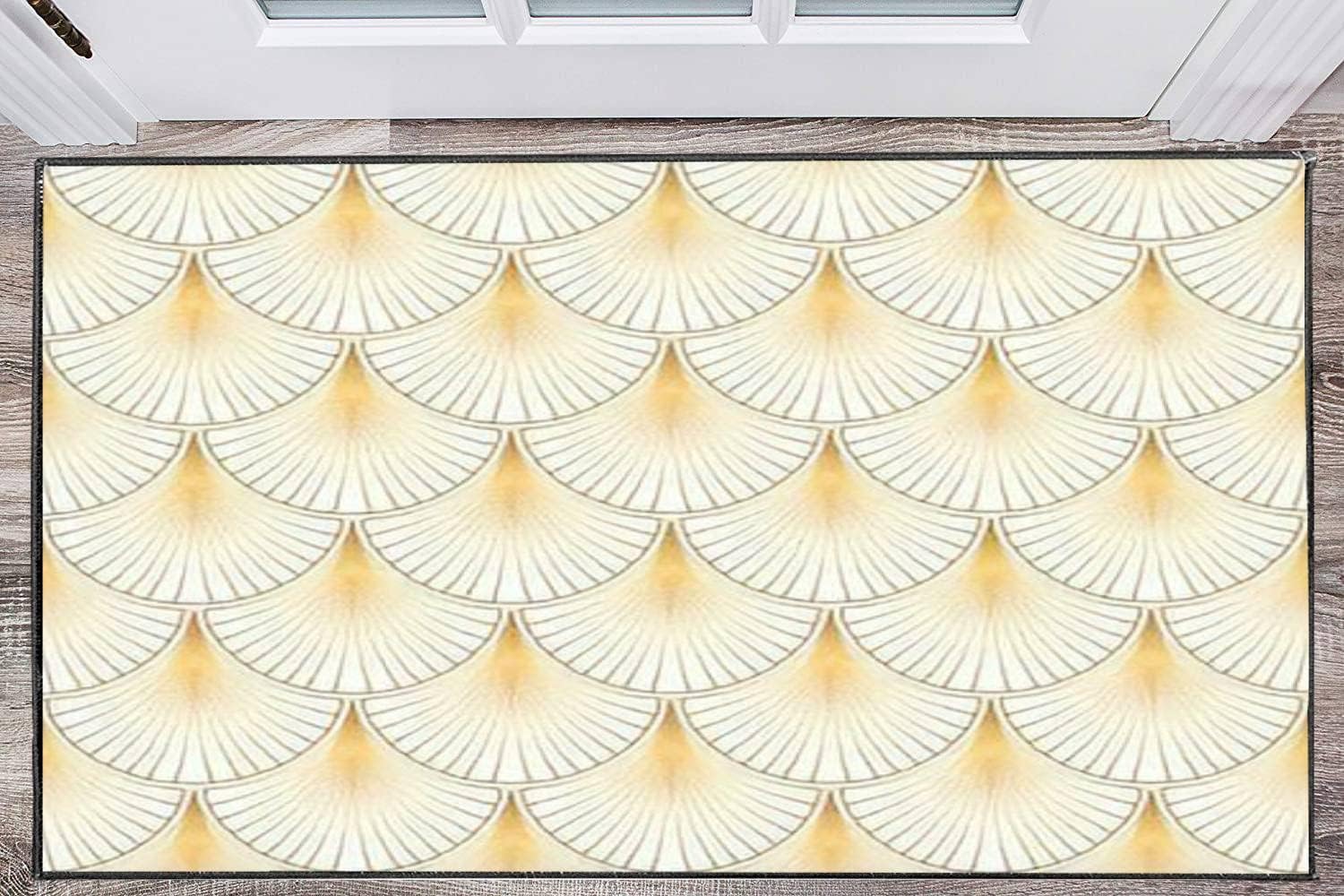 Modern 3D Art Deco Area Rug Seamless White Gold Shells Yoga Mat