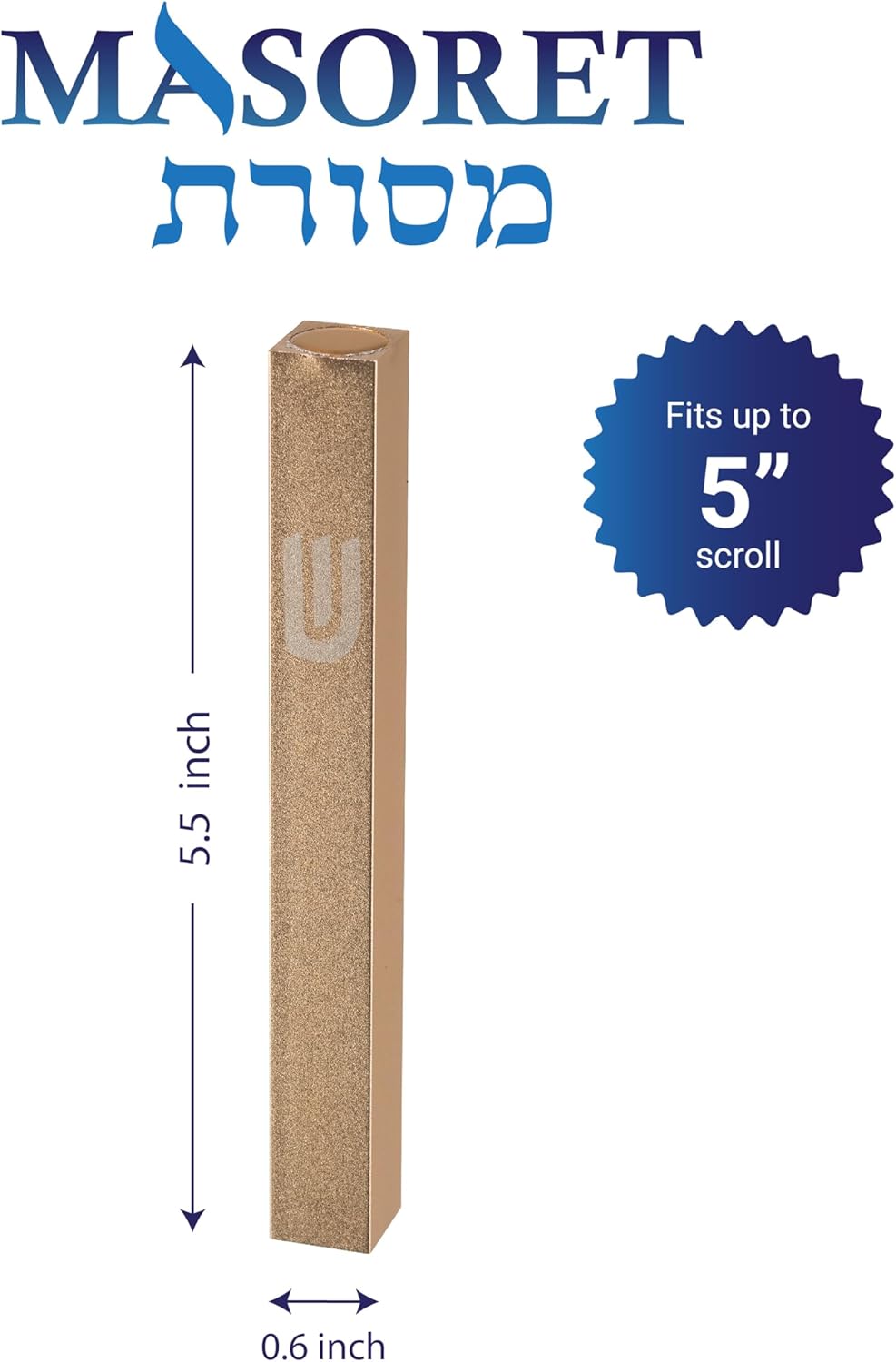MASORET Aluminum Mezuzah Case Gold Matte 5 Inch