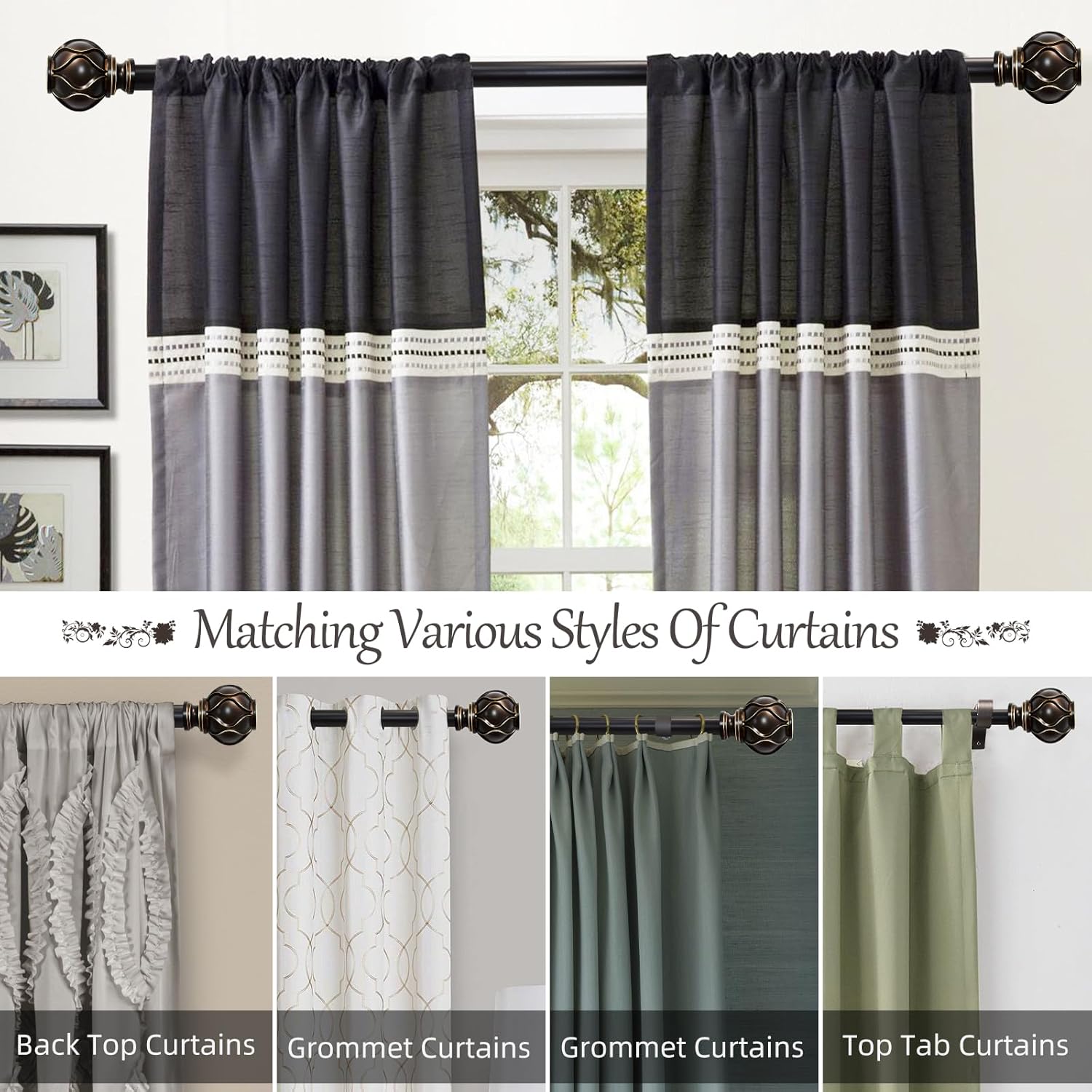 EQURROY Bronze Curtain Rod for Windows 28-48 Inches 23-4ft