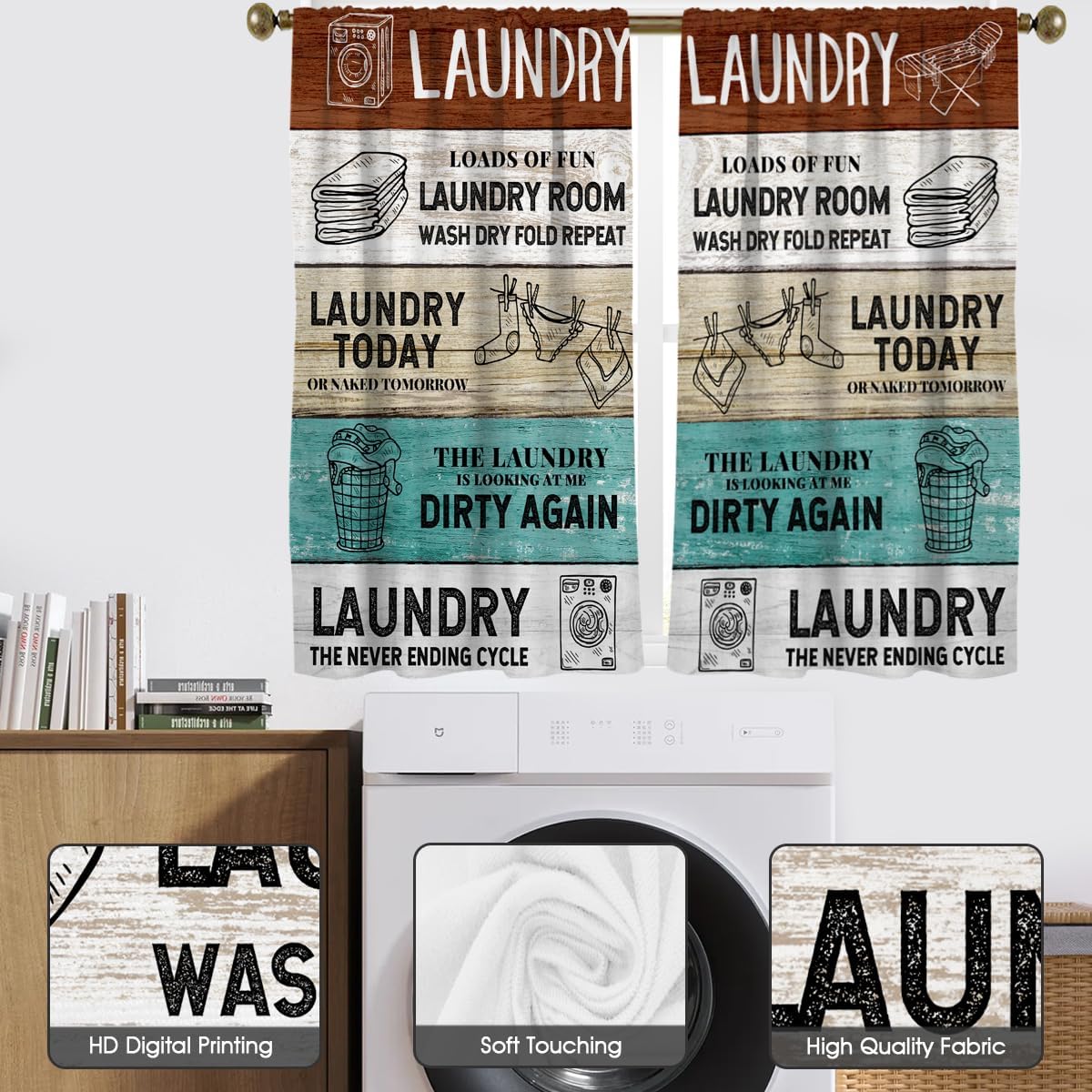 Zokyer Wooden Teal Brown Curtain with Funny Quotes for Bedroom Window Treatment