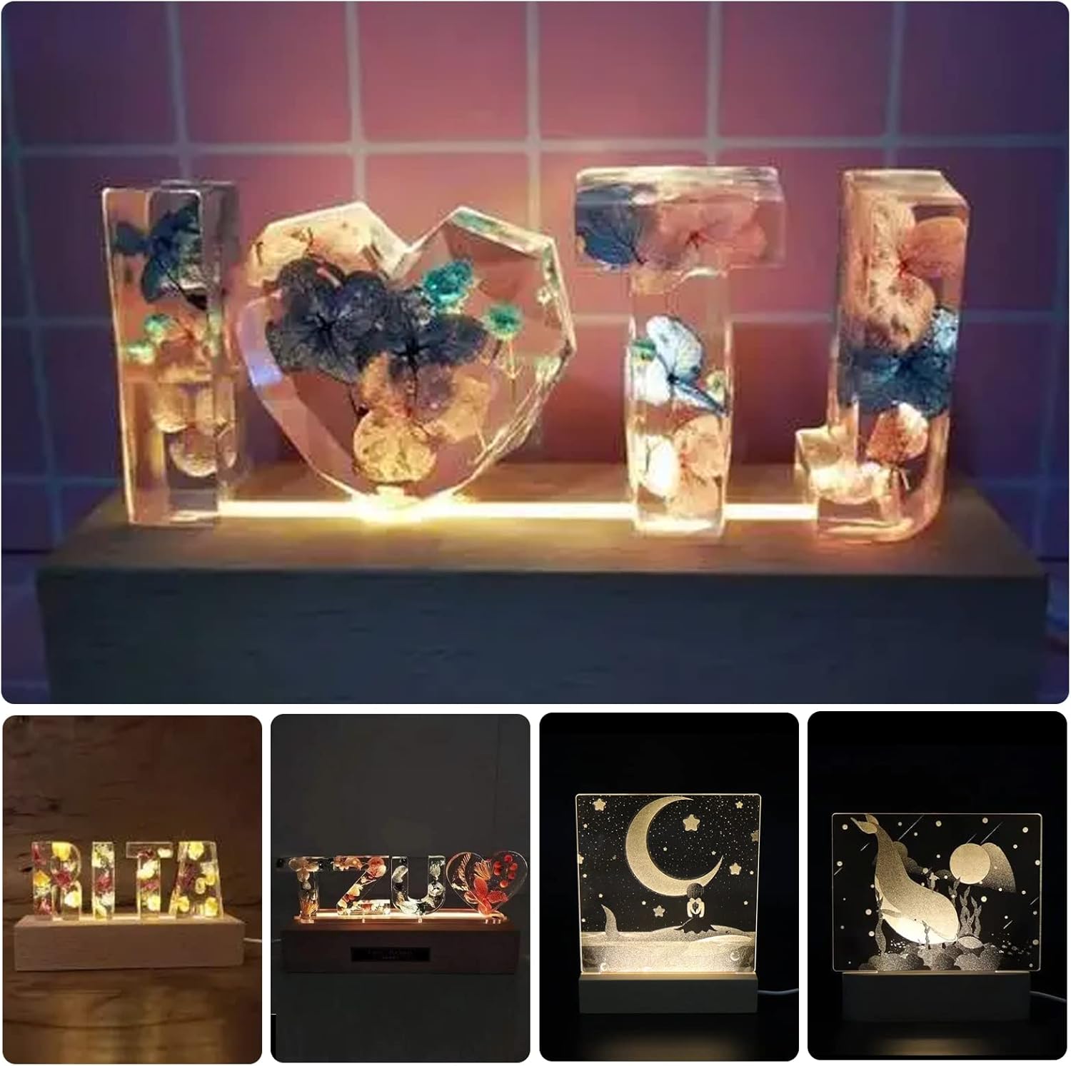 2 Pcs 1181 Inch Wooden LED Light Display Pedestal with USB Switch