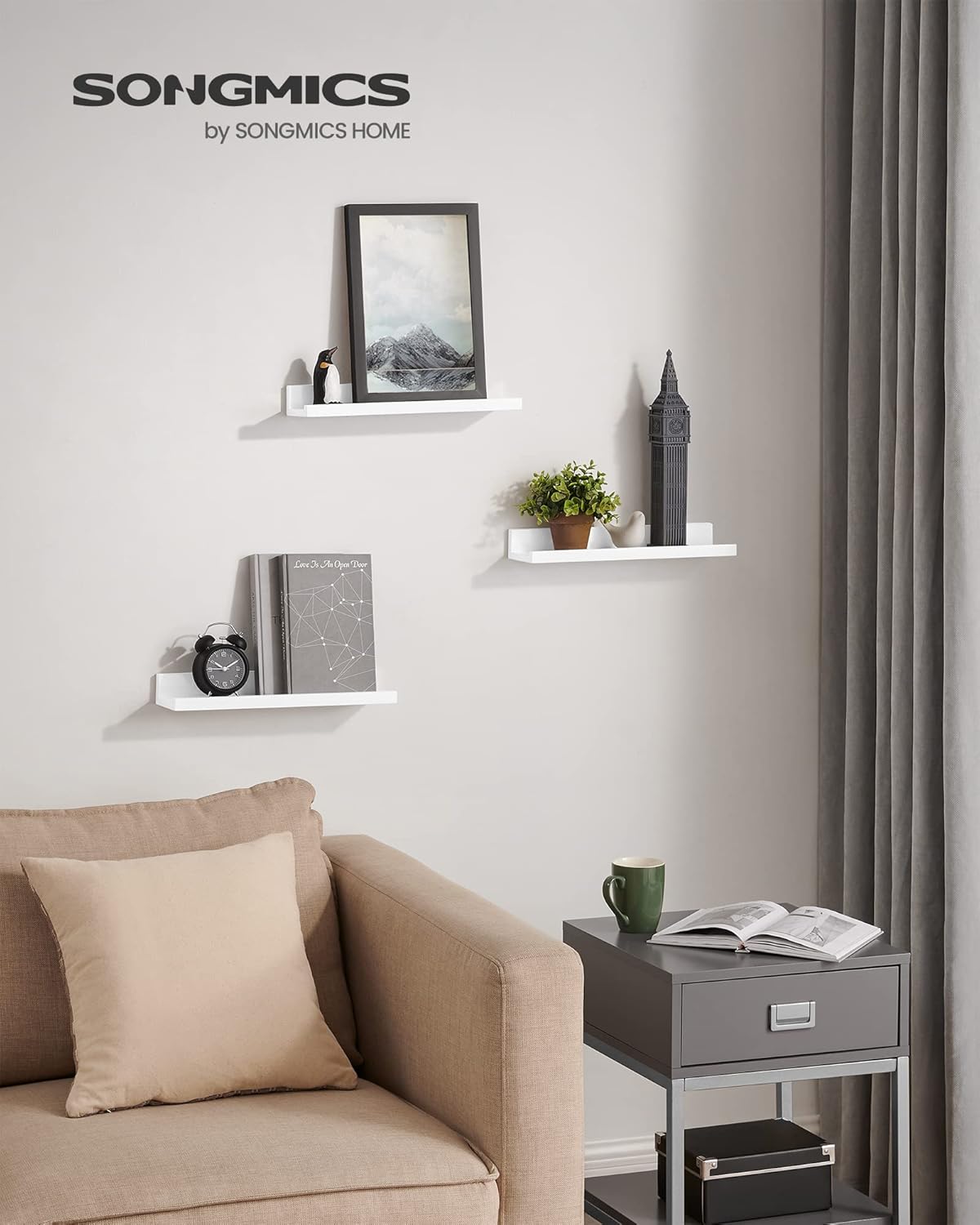 SONGMICS Set of 3 Floating Wall Shelves 15 Inch White