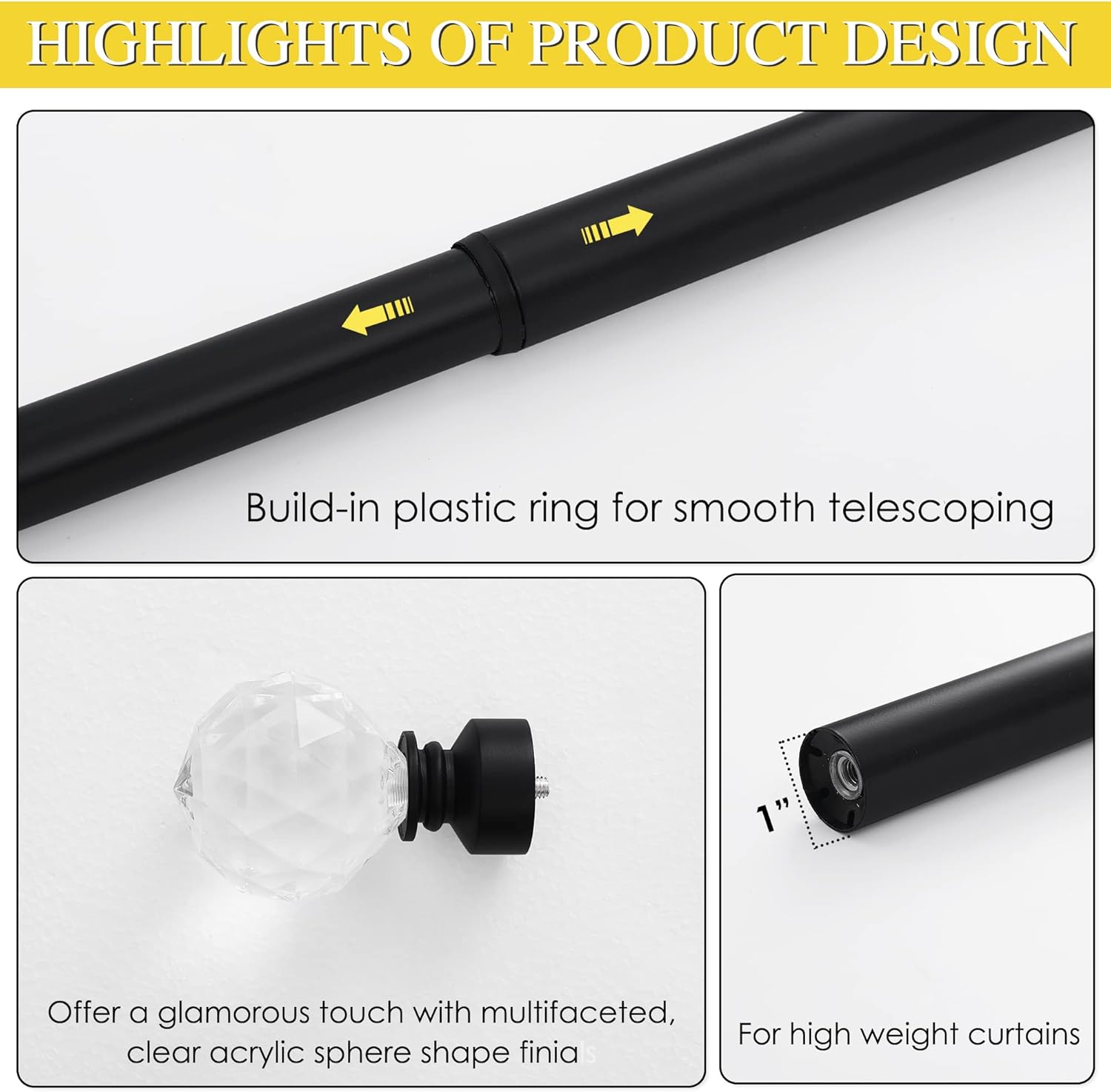 NICETOWN Adjustable Curtain Rods 28-48 Inch Matte Black