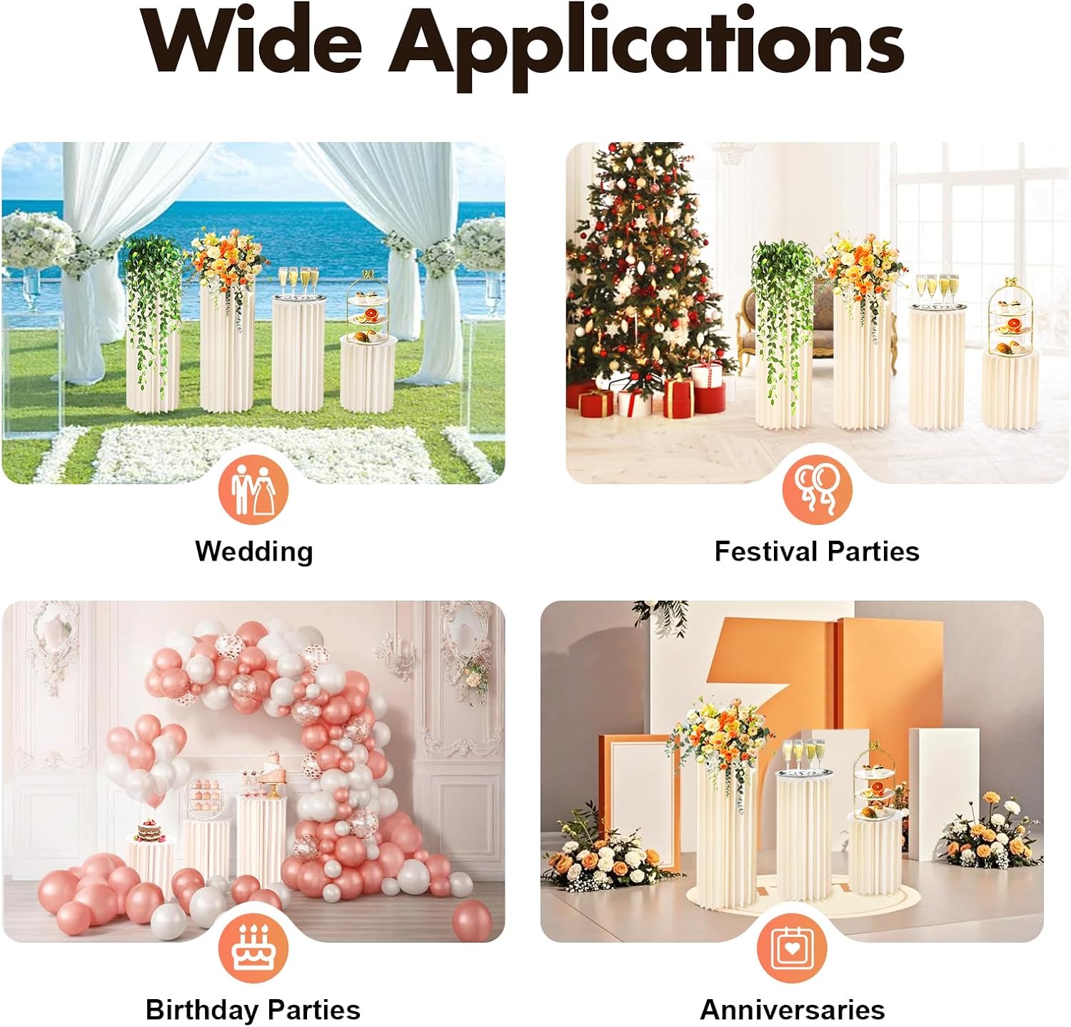 3PCS Foldable Cardboard Cylinder Pedestal Stands with Clear Acrylic Plates