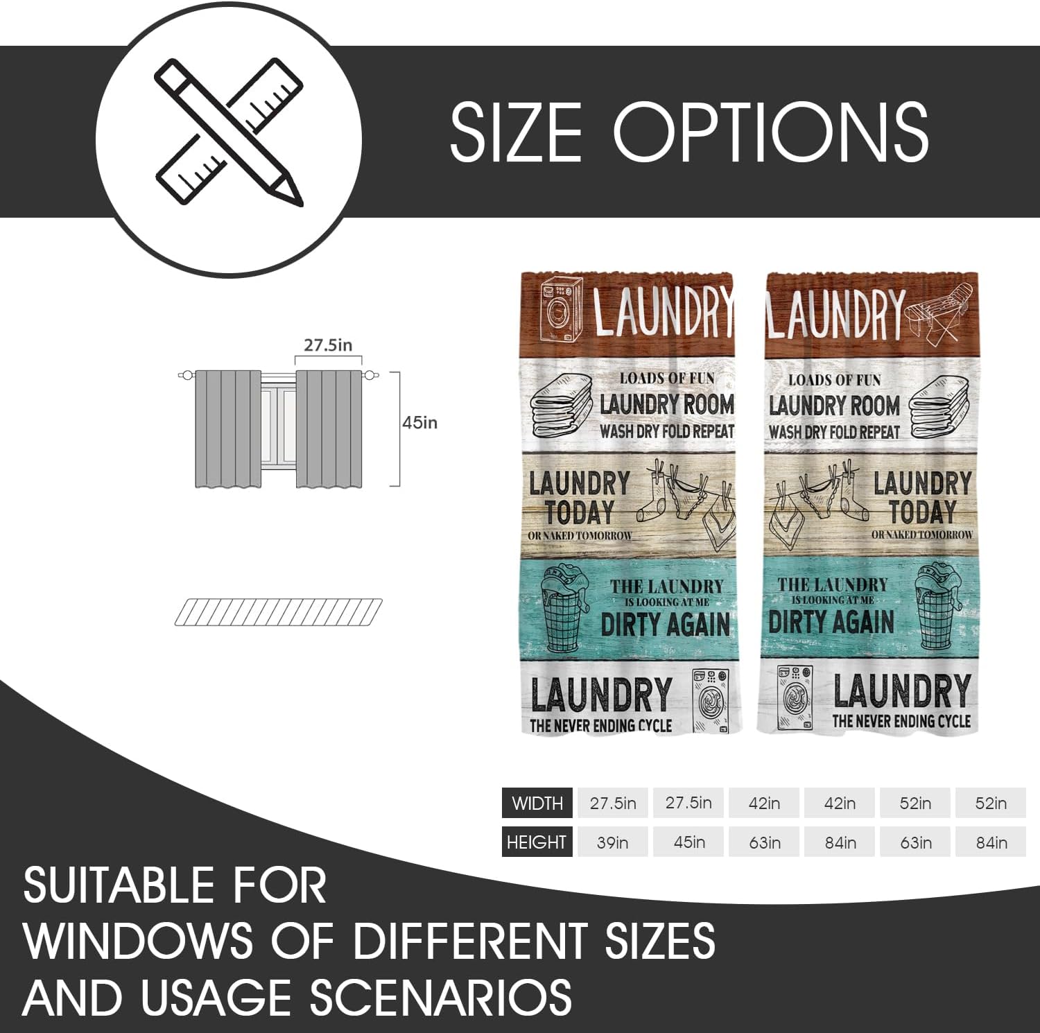 Zokyer Wooden Teal Brown Curtain with Funny Quotes for Bedroom Window Treatment