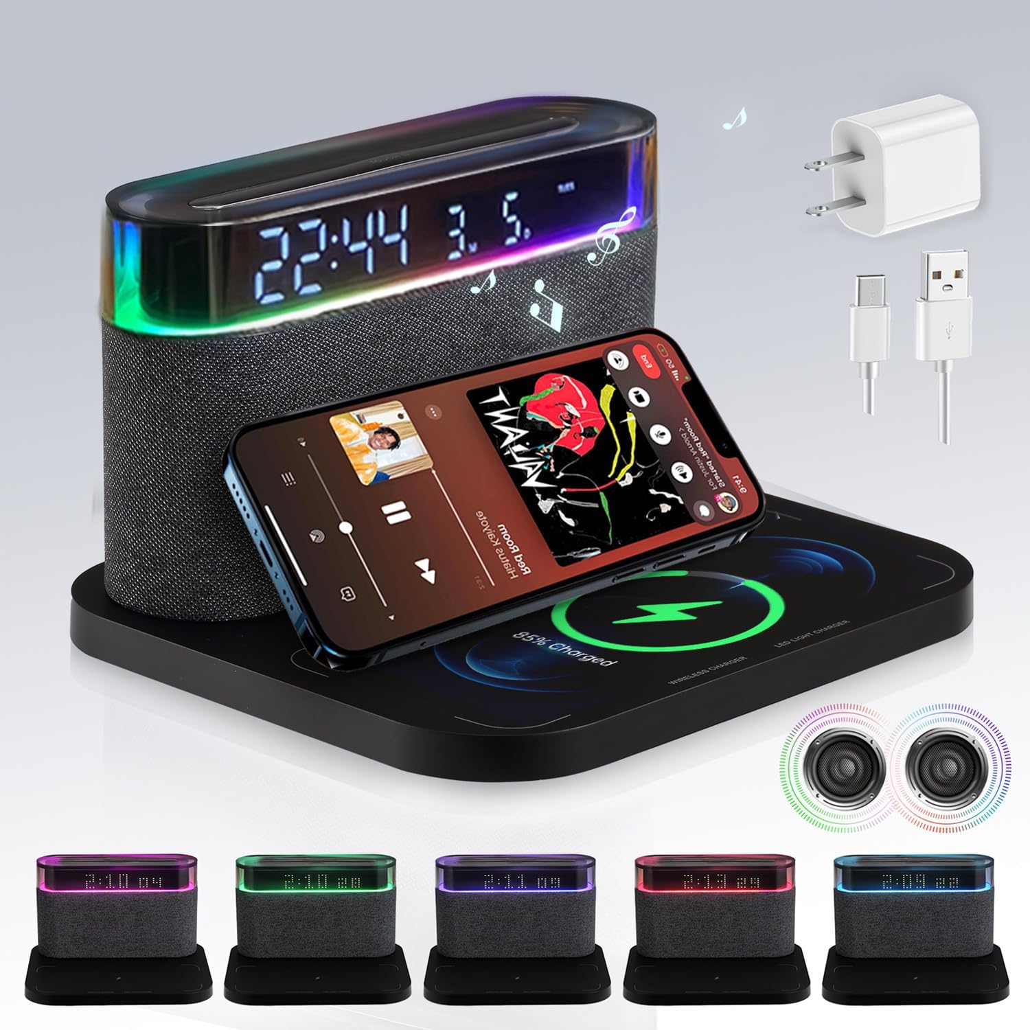 Bluetooth Alarm Clock with Wireless Charging and Night Light