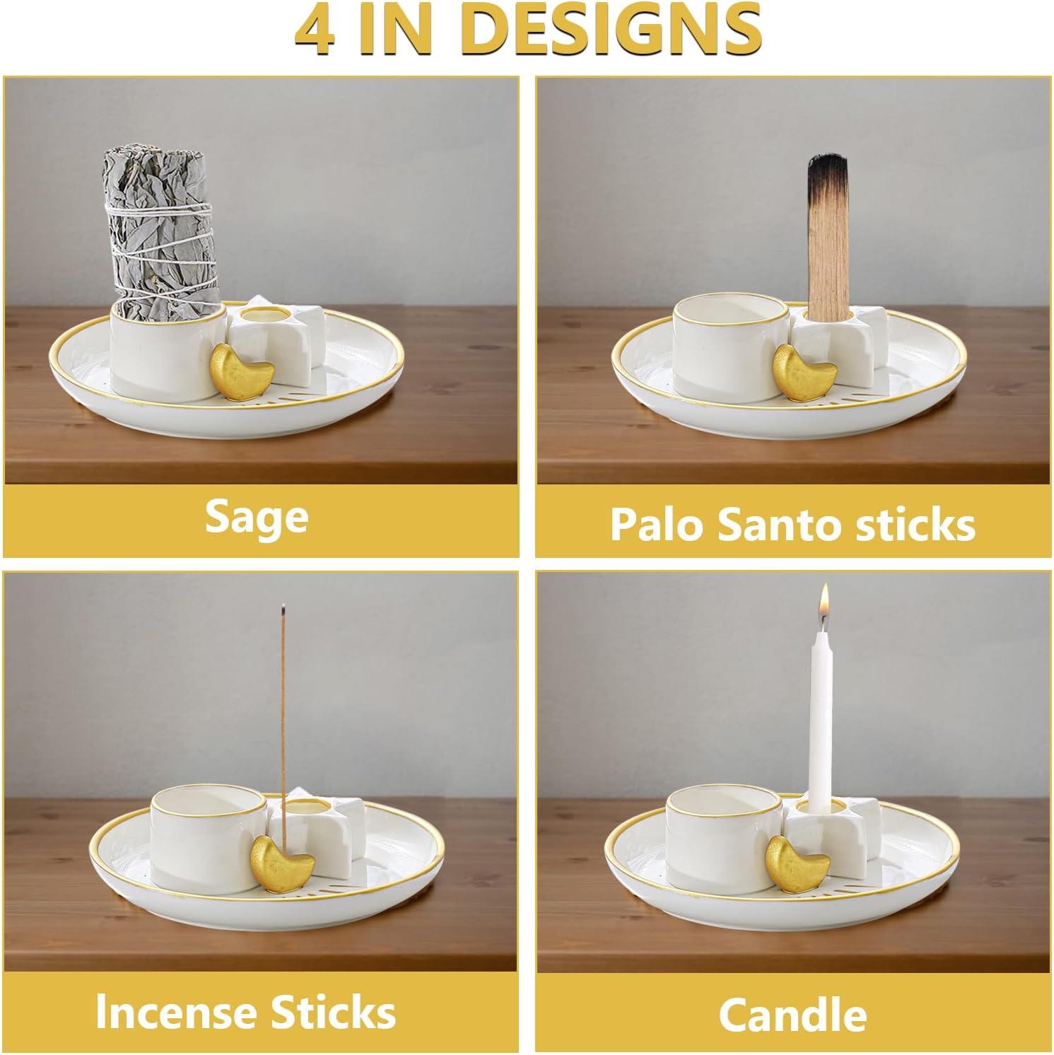 4 in 1 Incense Holder for Sage Palo Santo and Candles