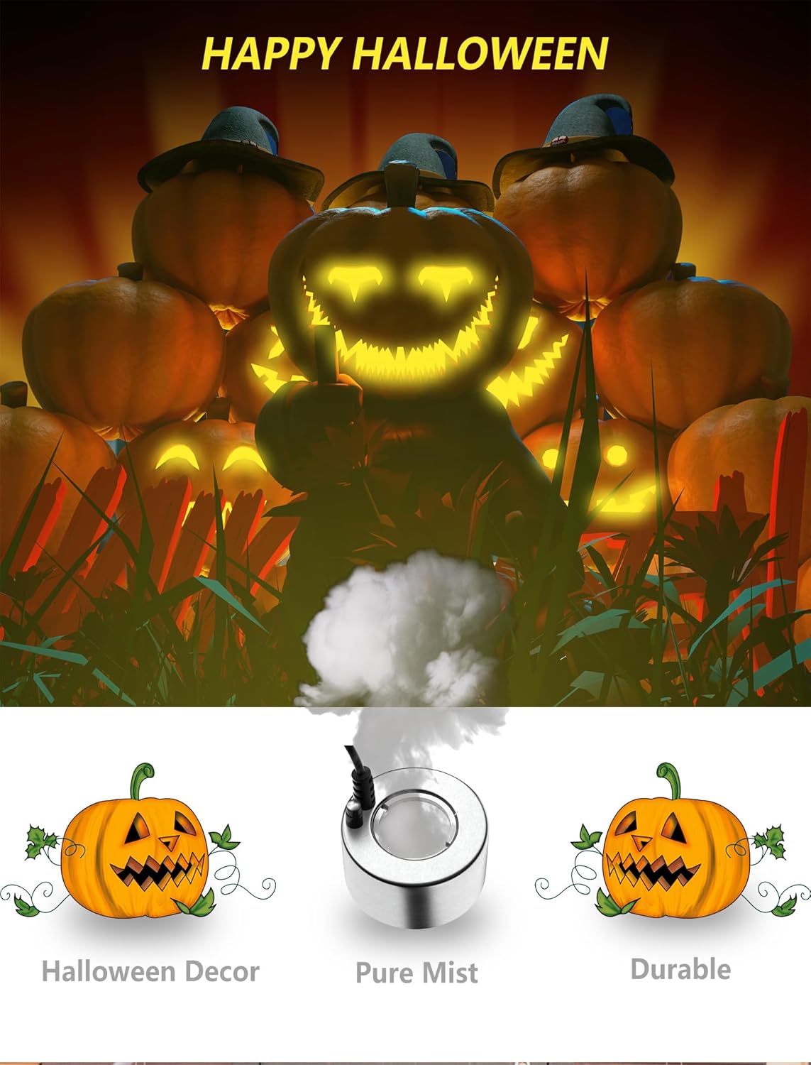 Alizzy Ultrasonic Mist Maker Halloween Cauldron Fogger Portable Indoor Fountain Humidifier