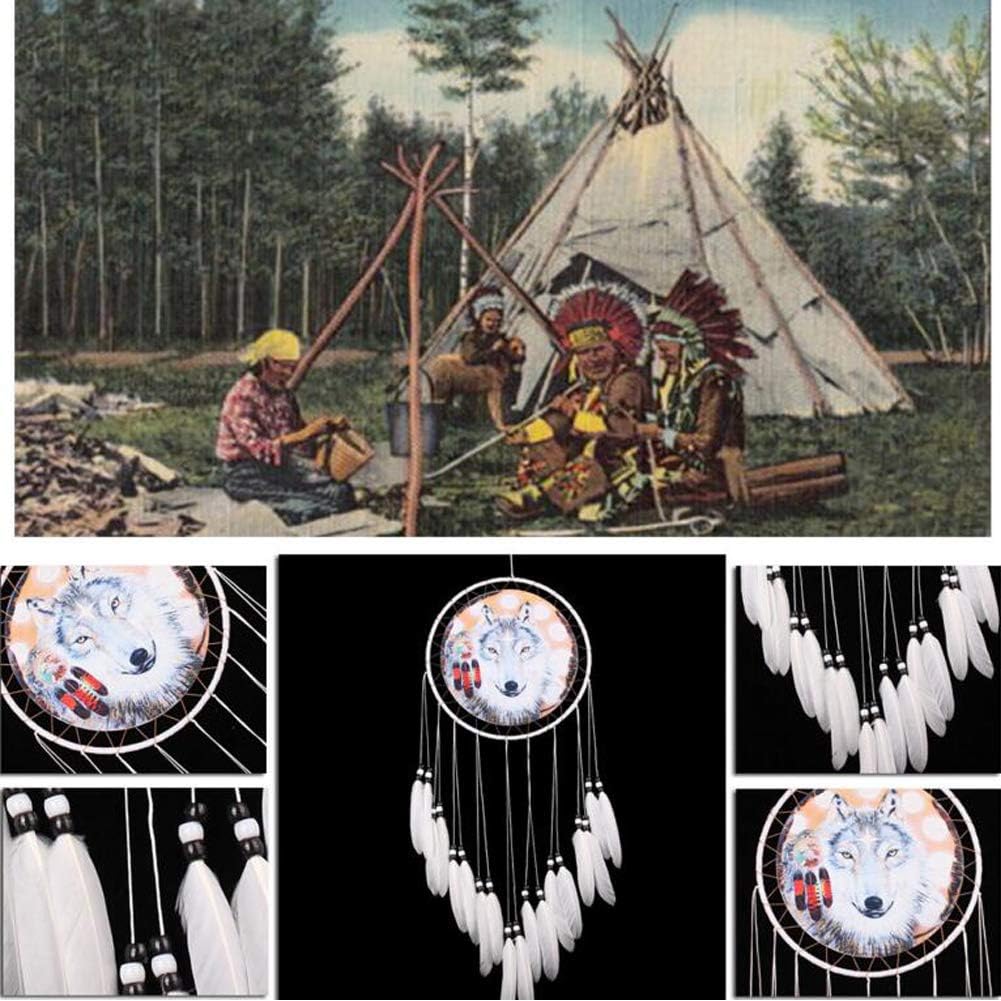 Wolf Dream Catcher Handmade White Feather Decor