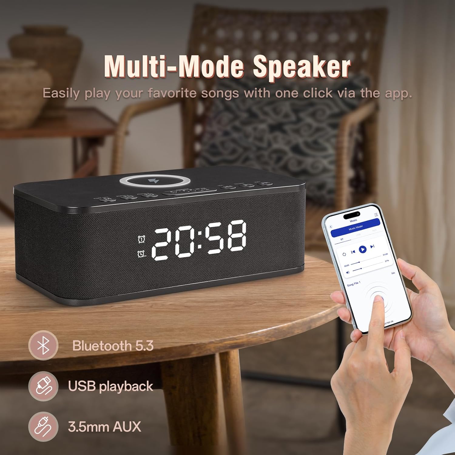 Dual Alarm Clock Radio with Bluetooth and White Noise