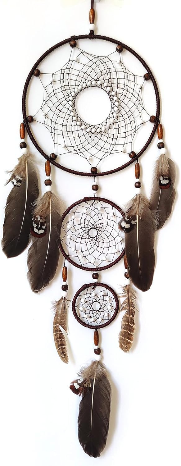 Brown Dream Catcher Large Wall Decor Handmade Feathers