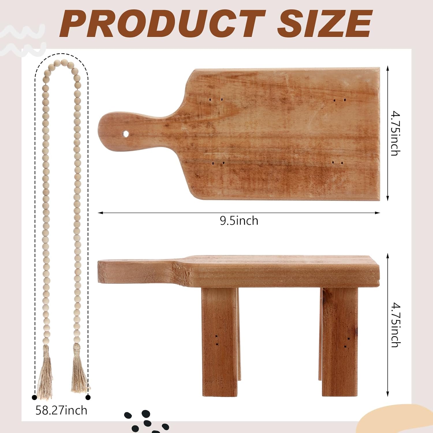 Wood Pedestal Stand with Handle and Beaded Ornaments