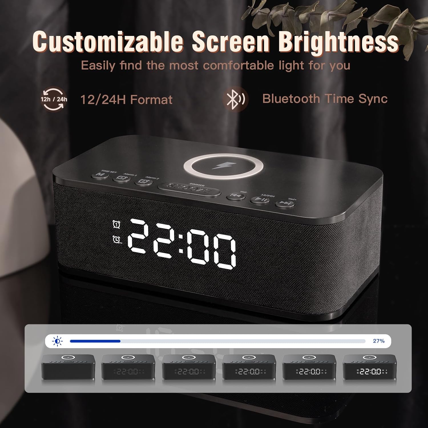 Dual Alarm Clock Radio with Bluetooth and White Noise