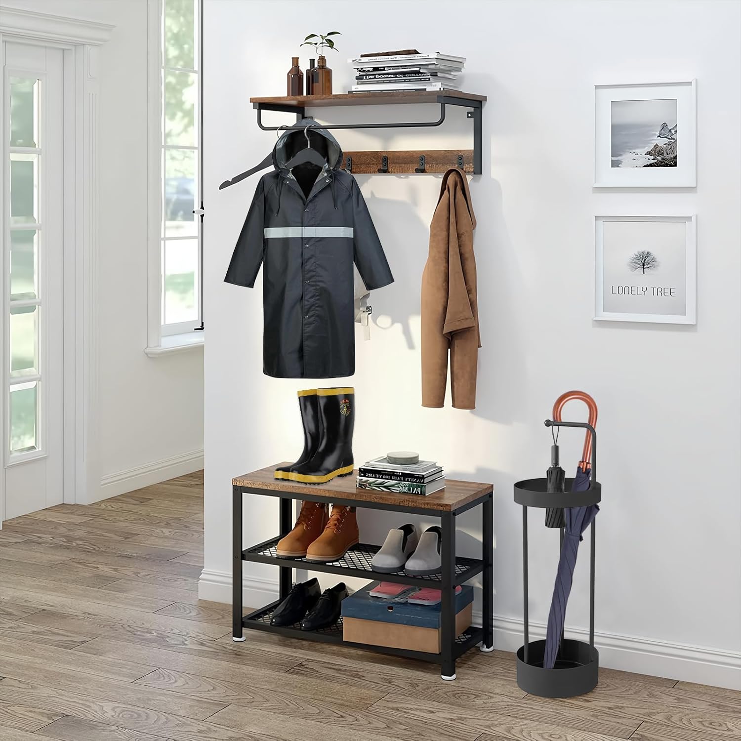 Sleek Metal Umbrella Stand for Entryway Black