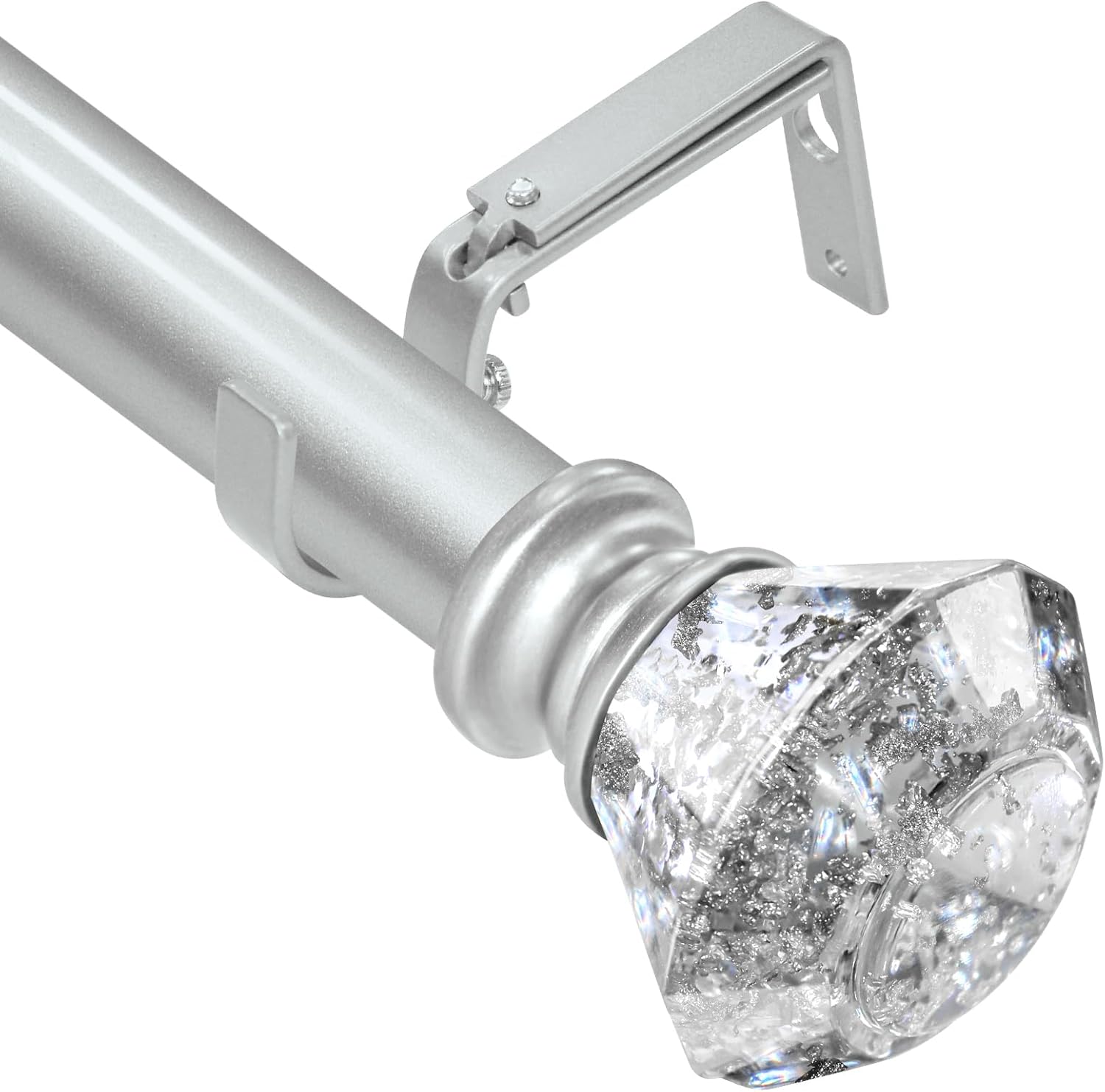 Silver Diamond Curtain Rods 36-88 Inches Adjustable Single Rod