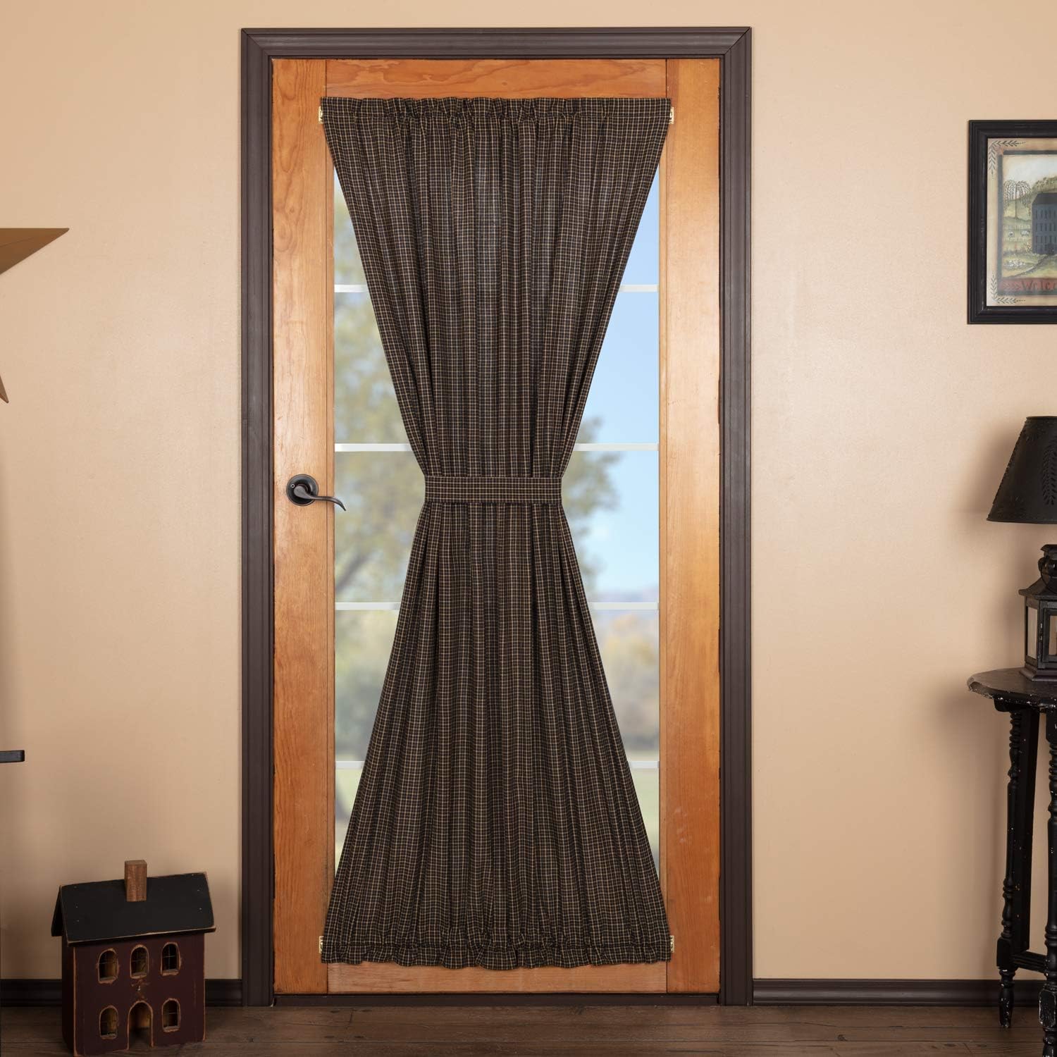VHC Brands Classic Country Door Panel 72x40 Black Plaid