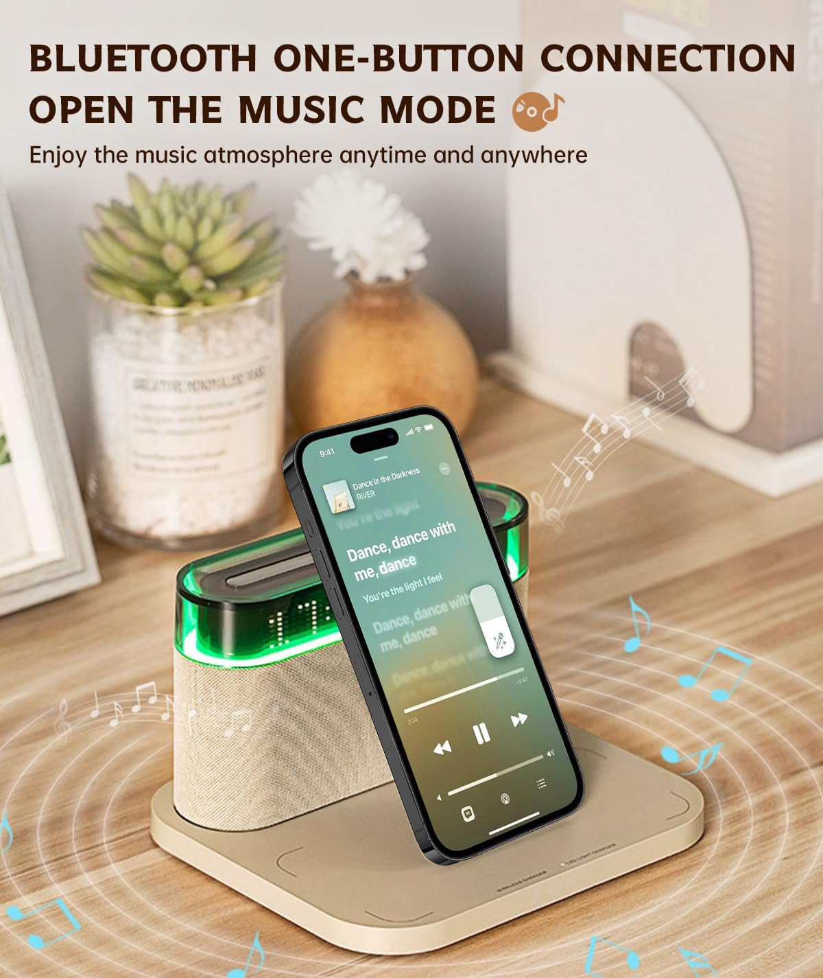 Bluetooth Alarm Clock with Wireless Charging and Night Light