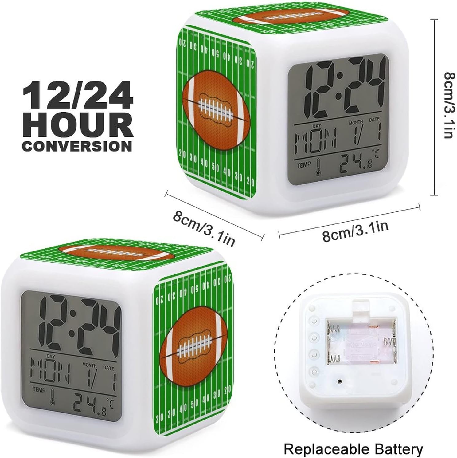 Donnapink American Football Green Field LED Alarm Clock